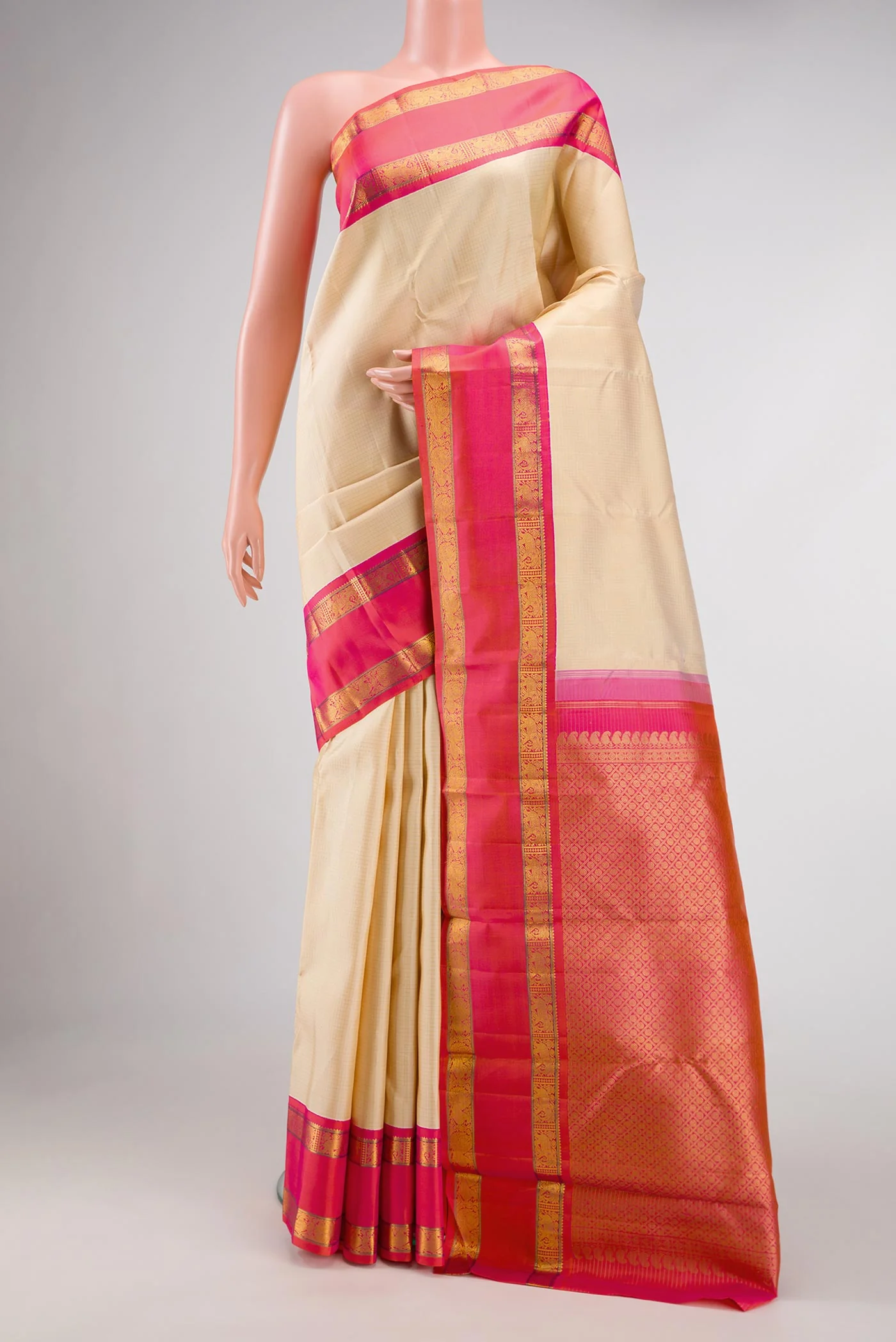 Cream Kanjivaram Silk Saree