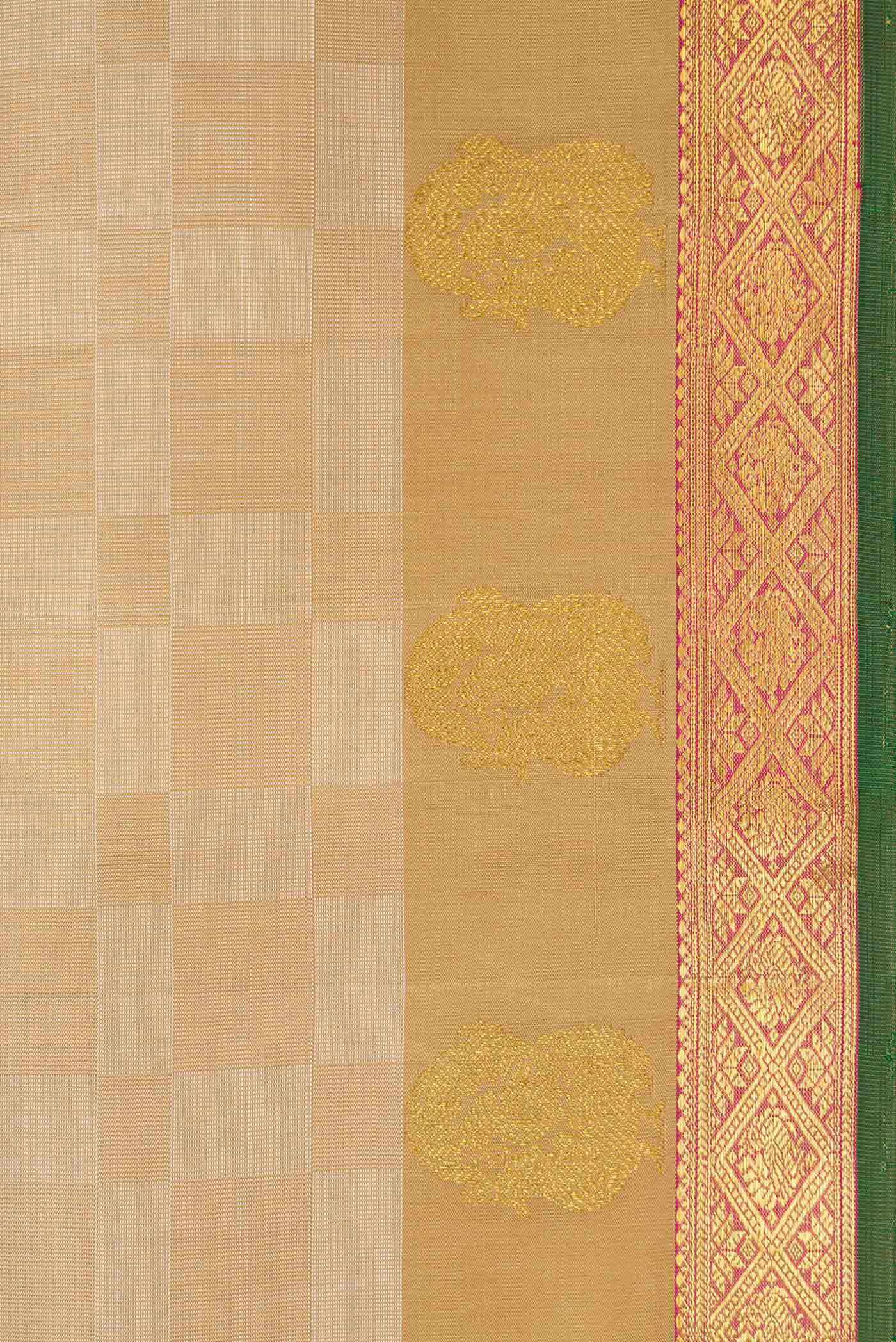 Pure Silk Pure Zari Beige Kanjivaram Saree - Image 3