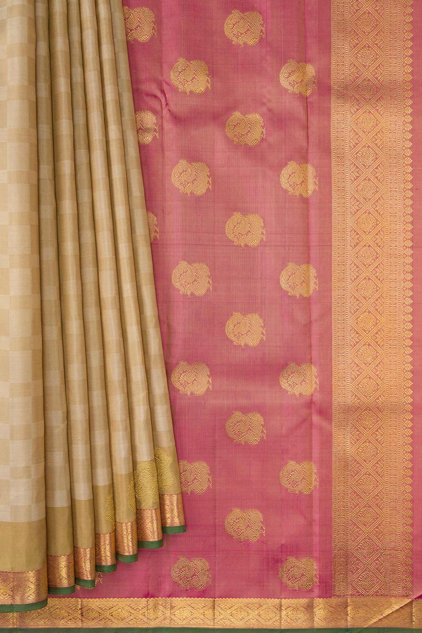 Pure Silk Pure Zari Beige Kanjivaram Saree - Image 4