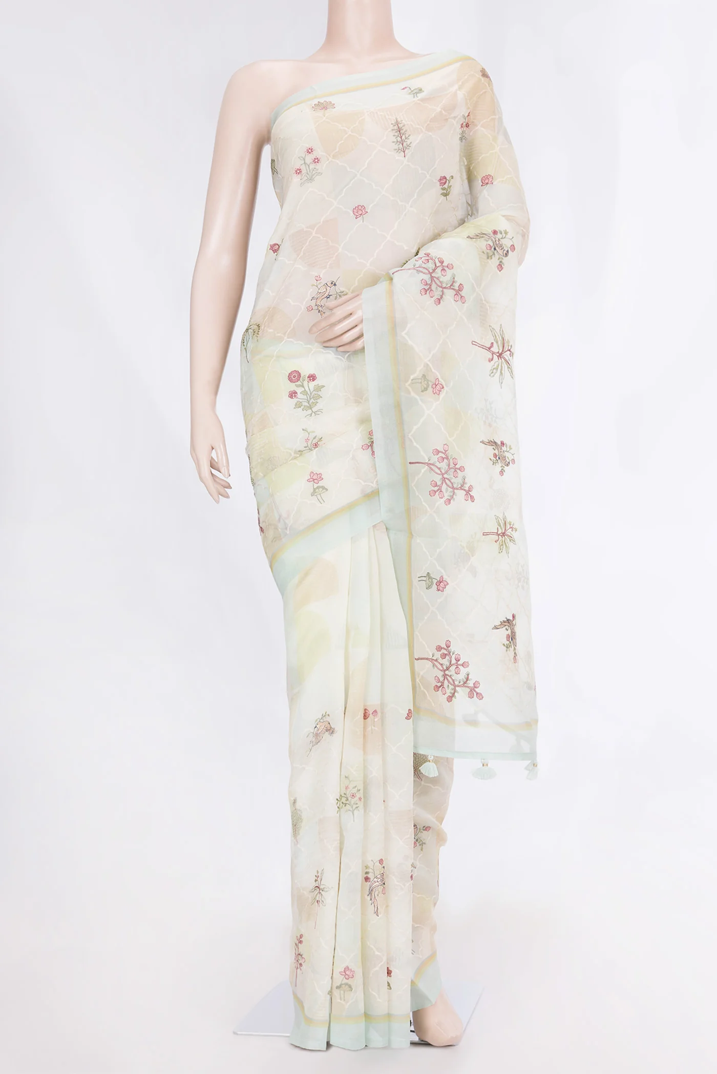Beige Dual Tone Organza Silk Saree
