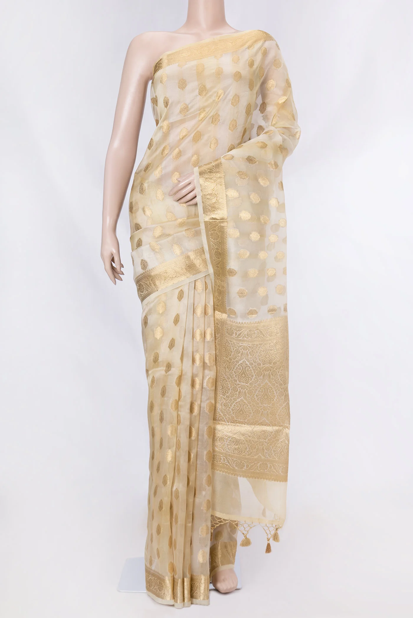 Beige Dual Tone Organza Silk Saree