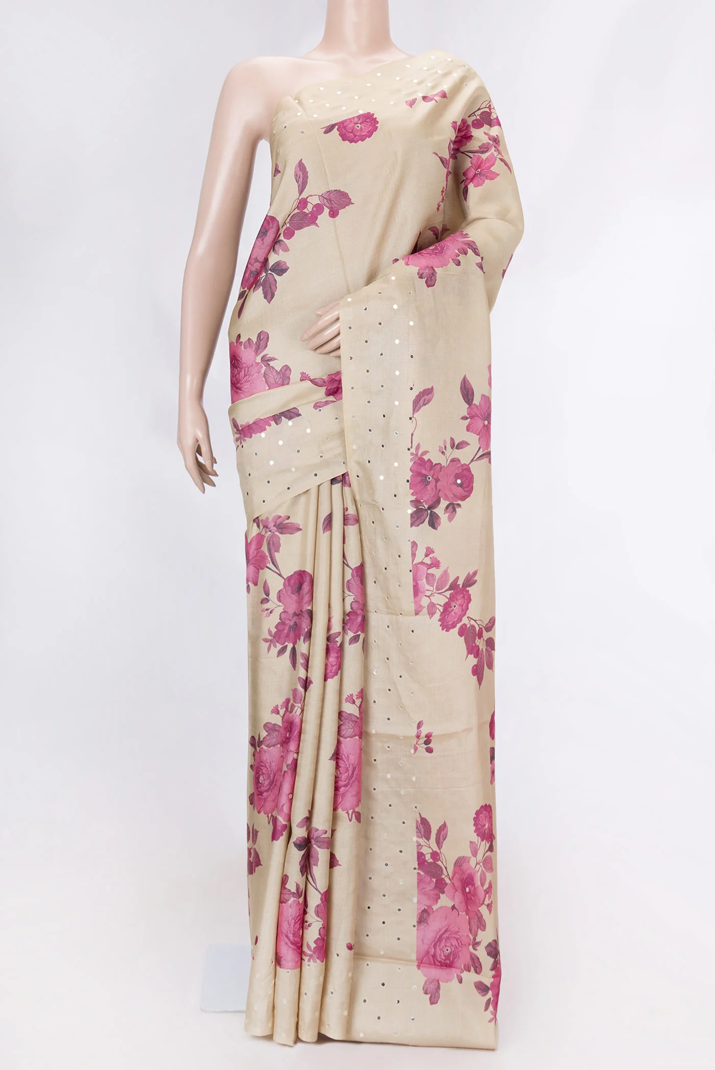 Beige Dual Tone Tussar Saree