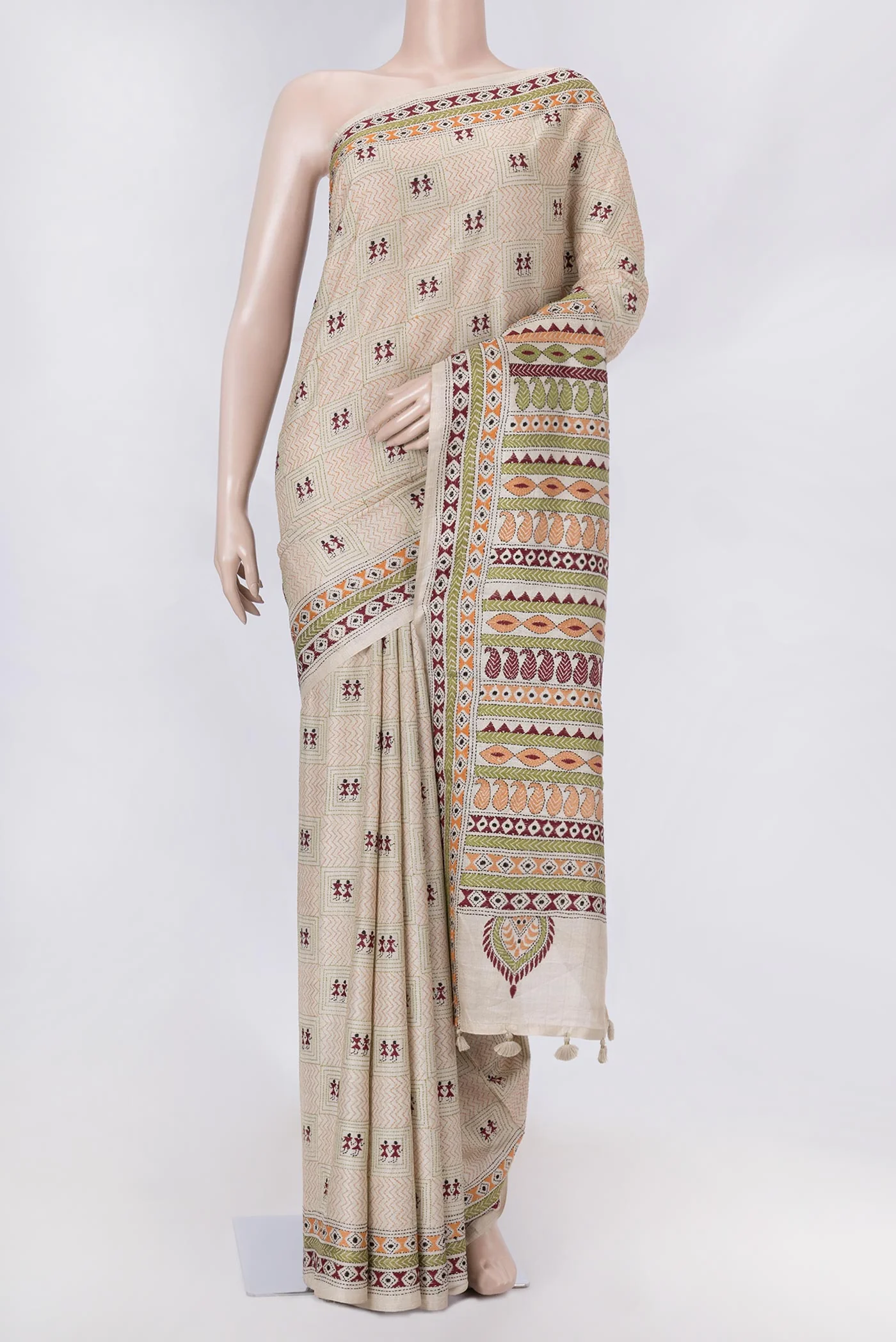 Beige Tussar Silk Saree