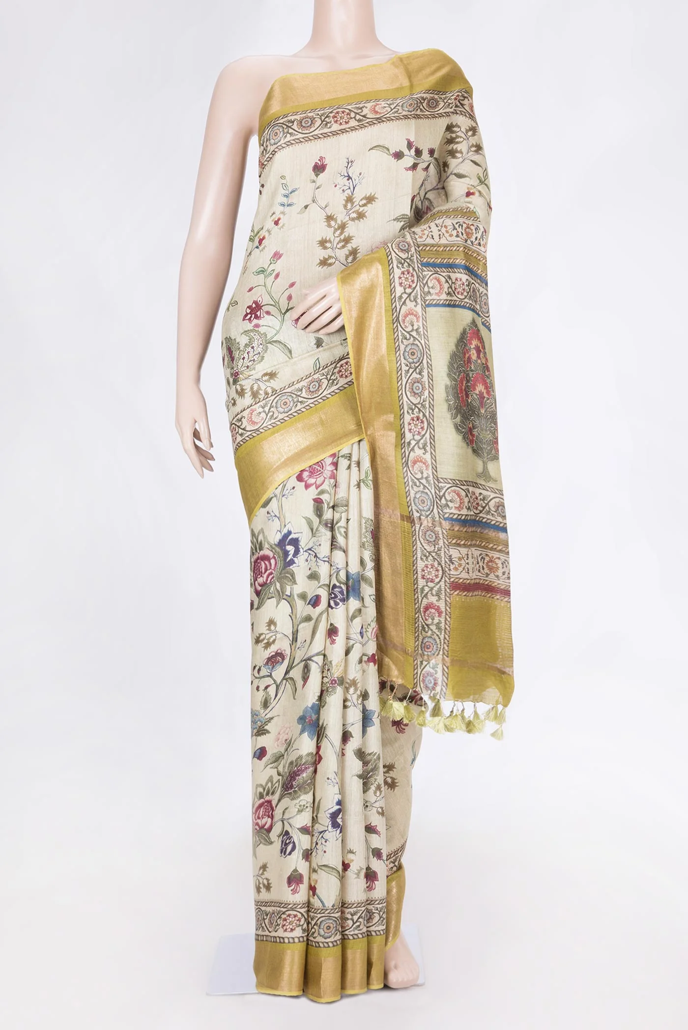 Beige Dual Tone Tussar Saree