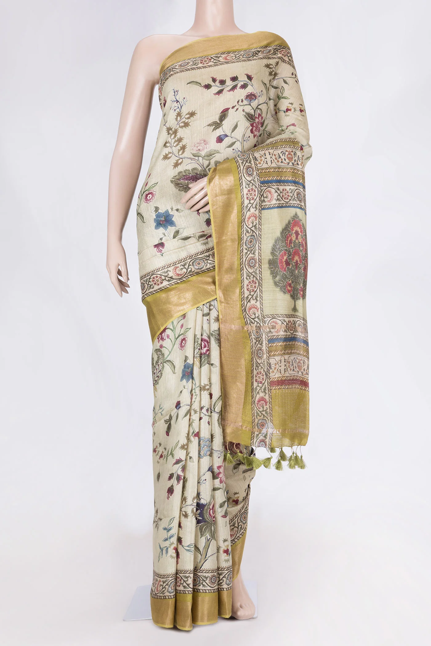 Beige Dual Tone Tussar Saree