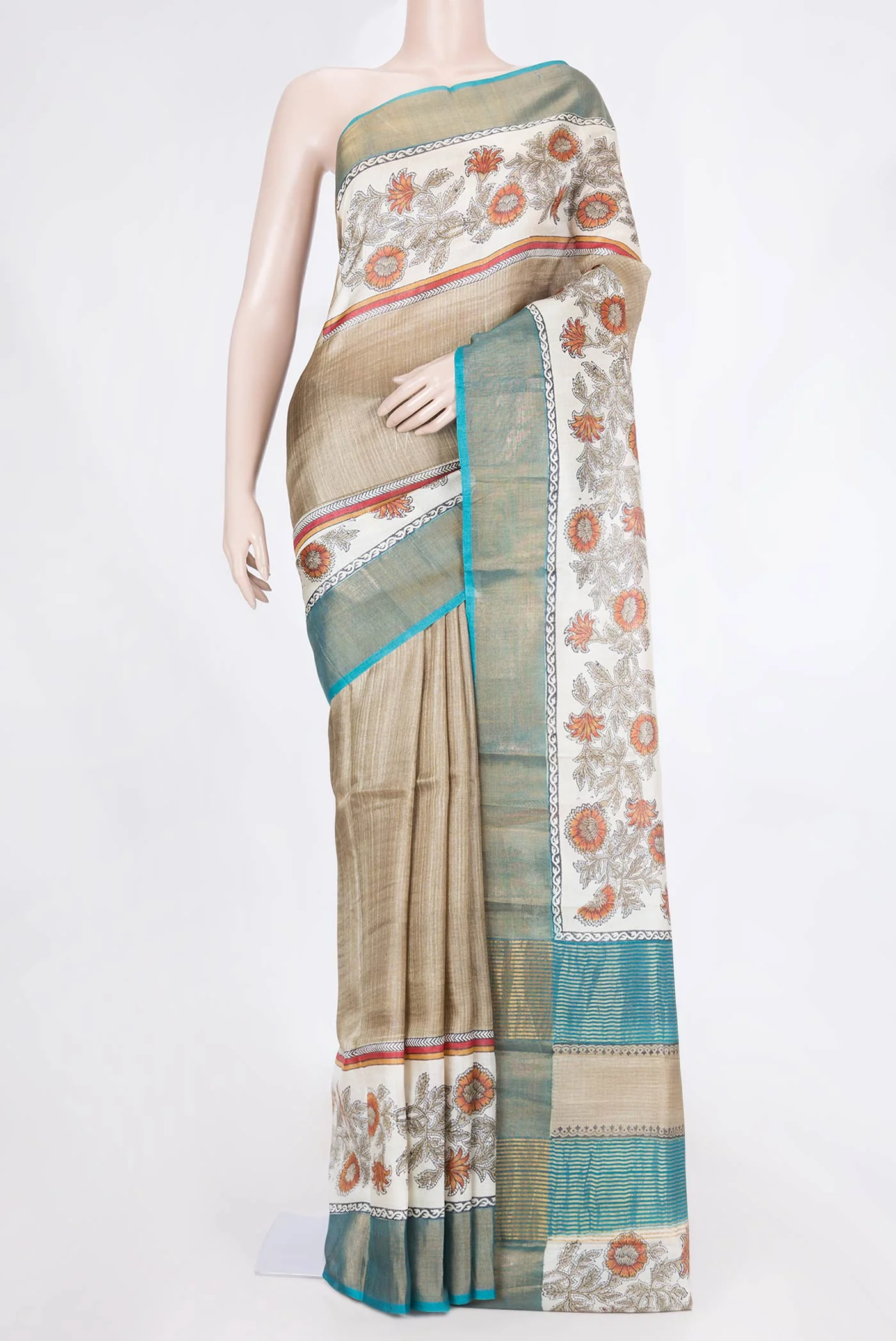 Beige Dual Tone Tussar Saree