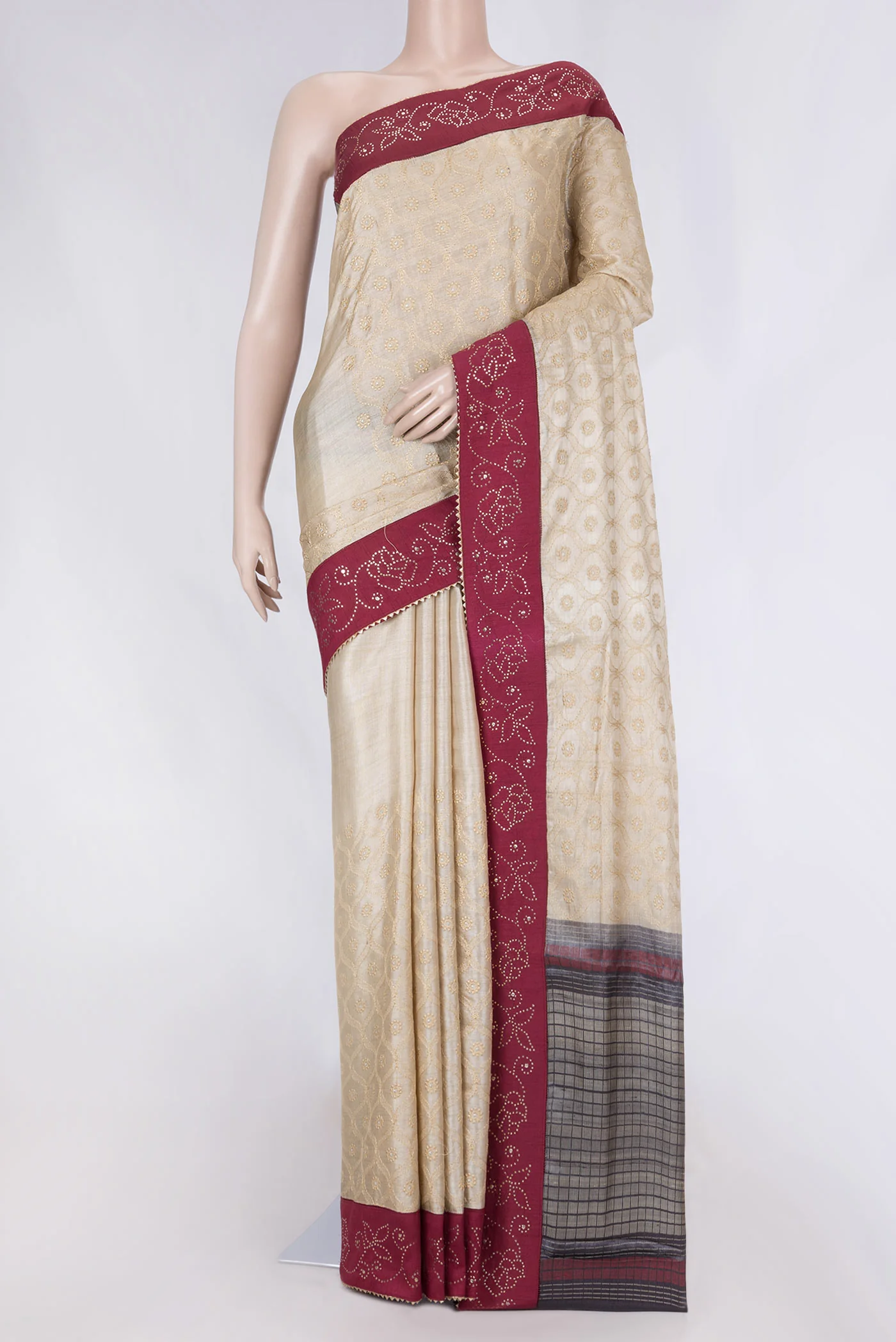 Beige Dual Tone Tussar Saree