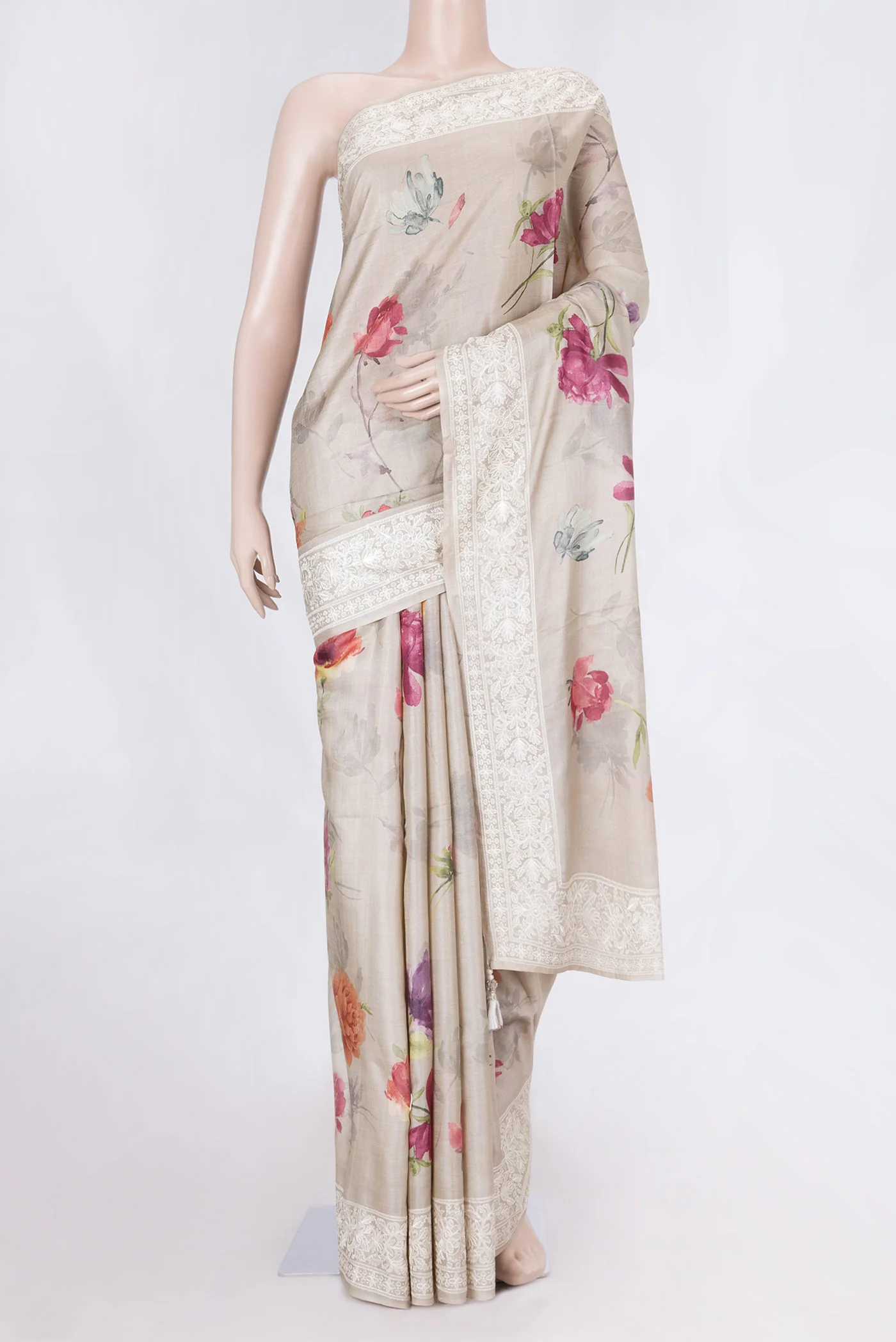 Beige Dual Tone Tussar Saree