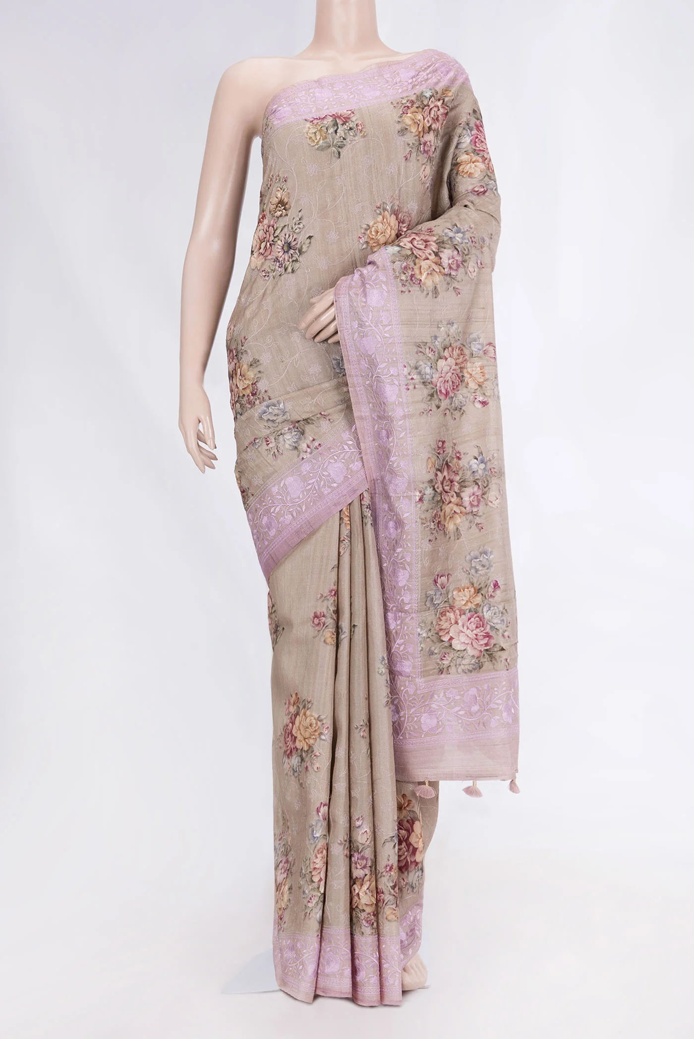 Beige Dual Tone Tussar Silk Saree