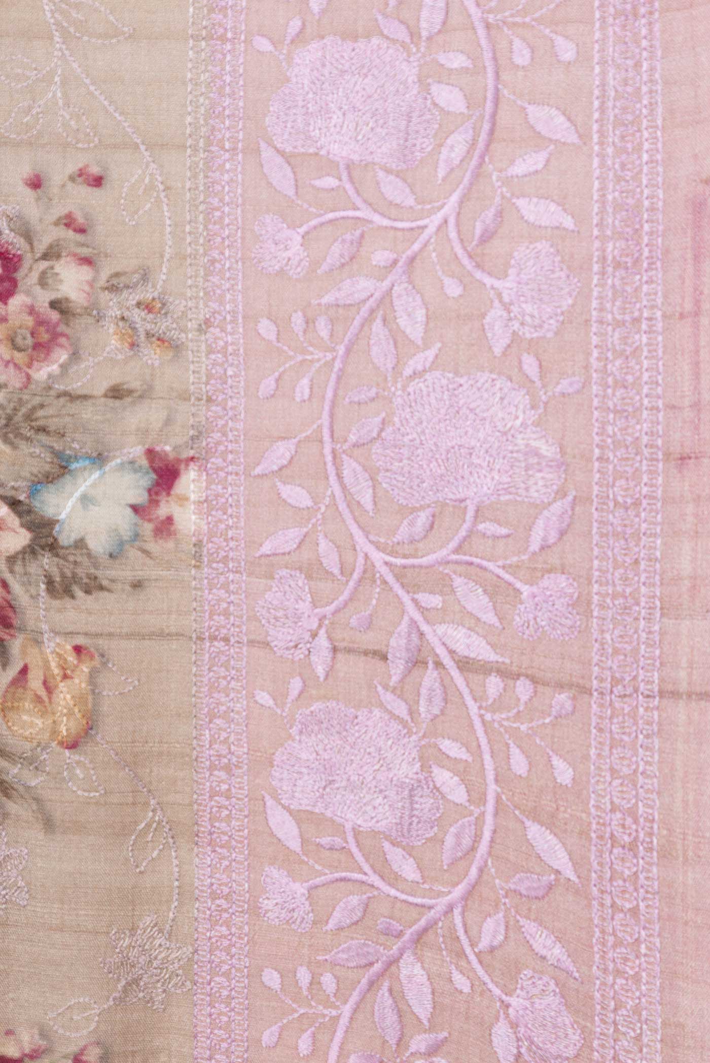 Beige Dual Tone Tussar Silk Saree - Image 3