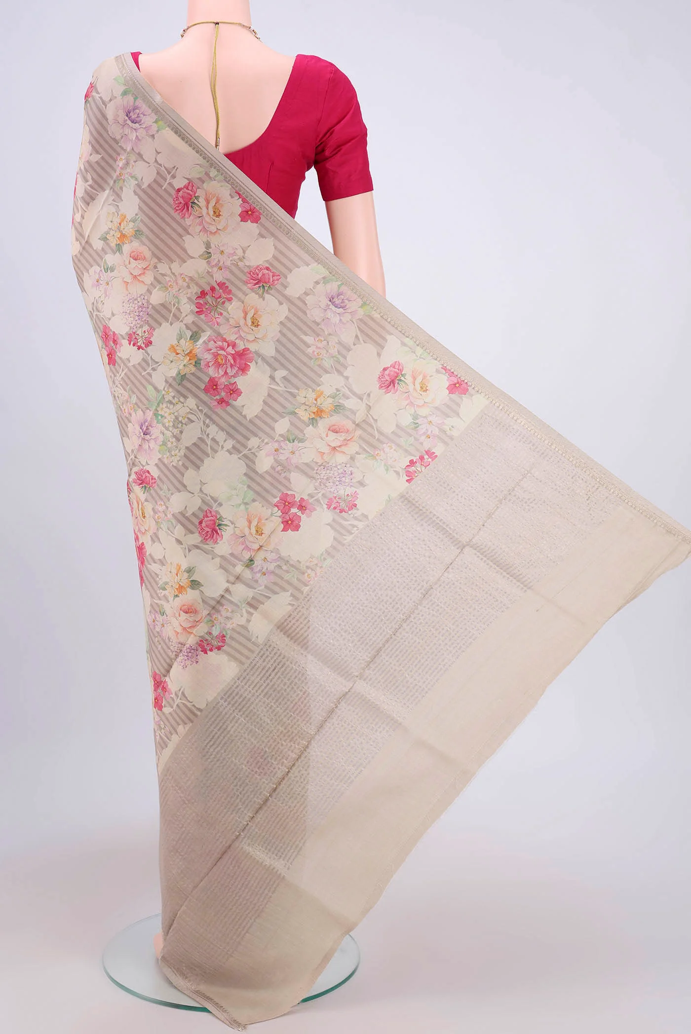 Beige Tussar Silk Saree - Image 3