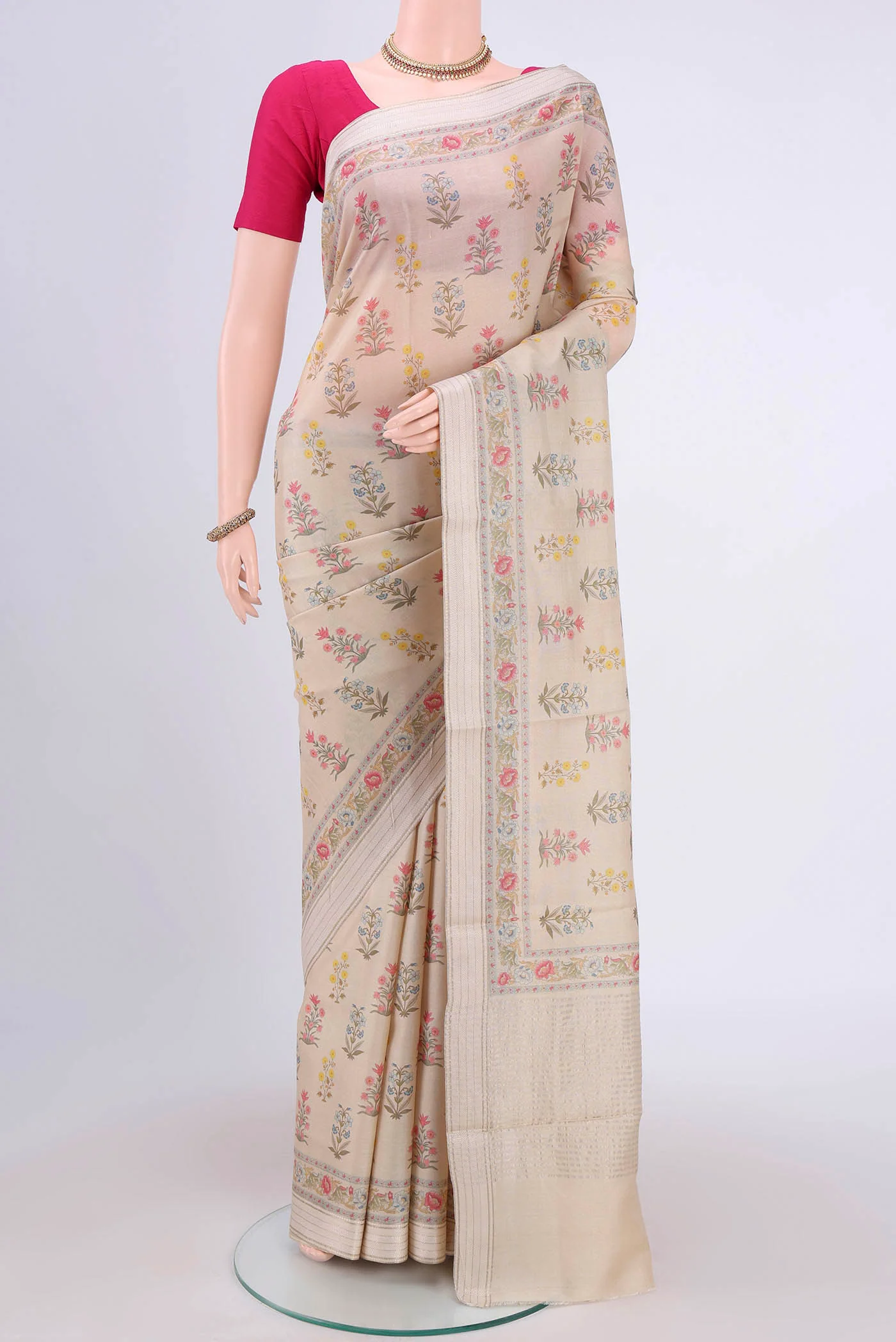 Beige Tussar Silk Saree