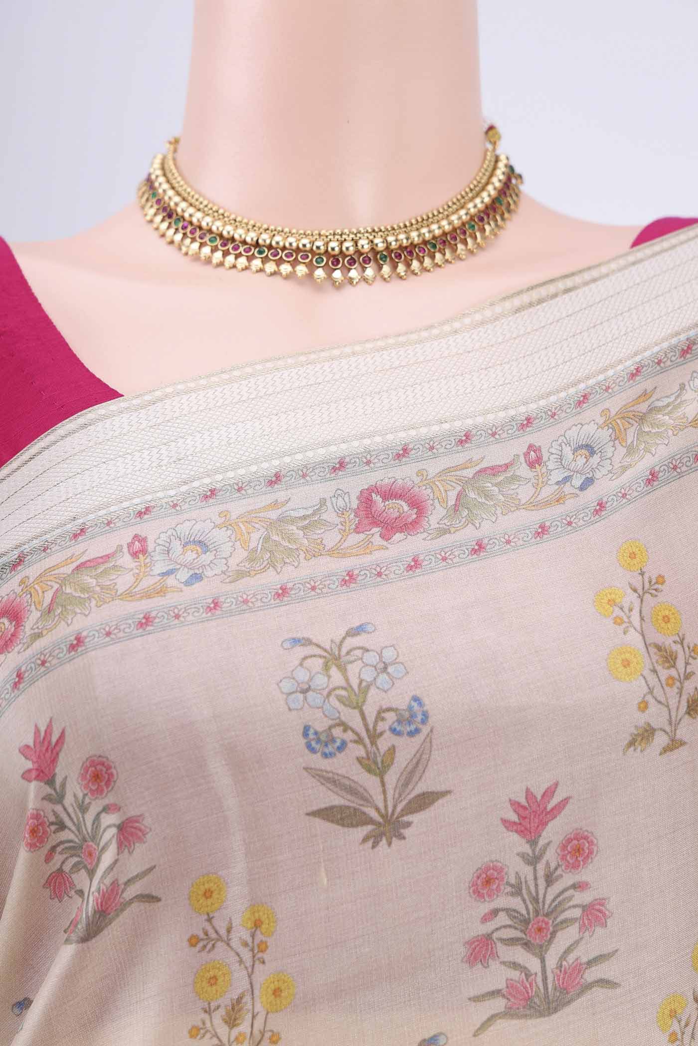 Beige Tussar Silk Saree - Image 2