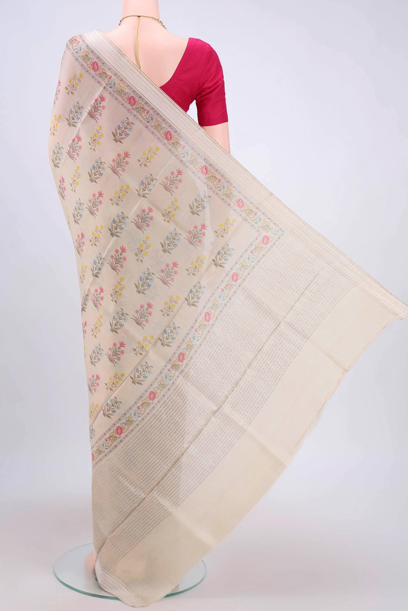 Beige Tussar Silk Saree - Image 3