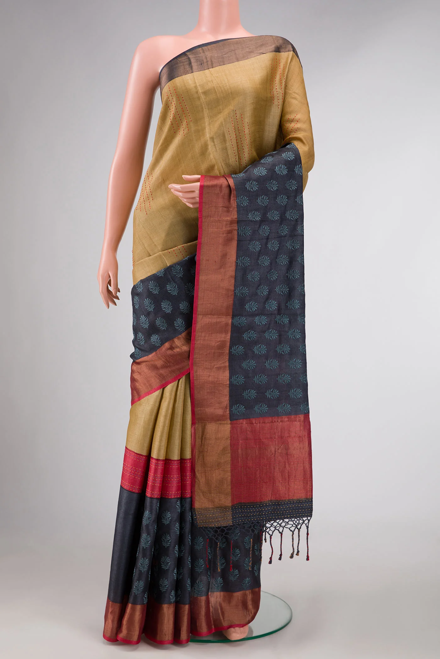 Beige Dual Tone Tussar Silk Saree
