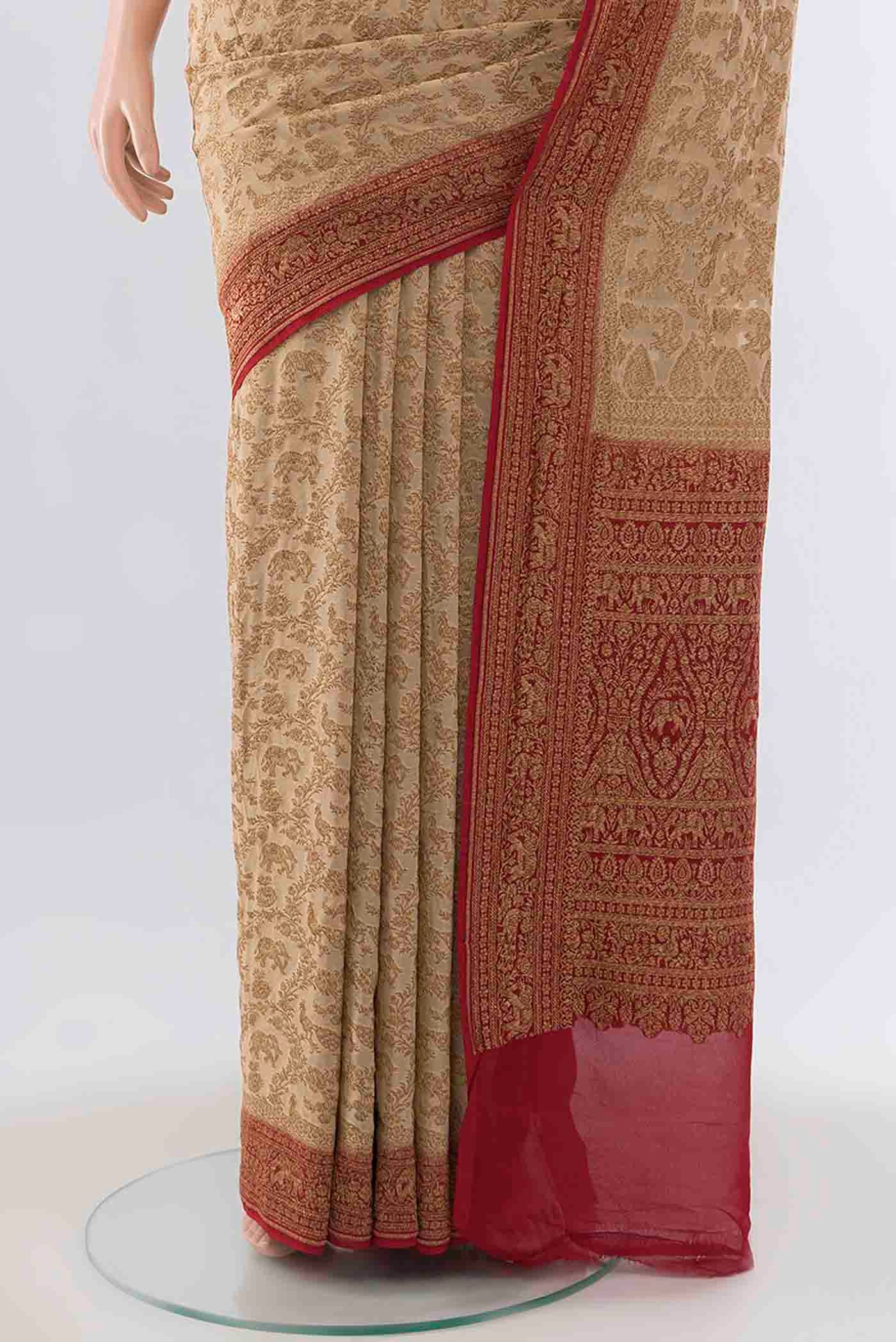 Beige Banarasi Georgette Saree - Image 3