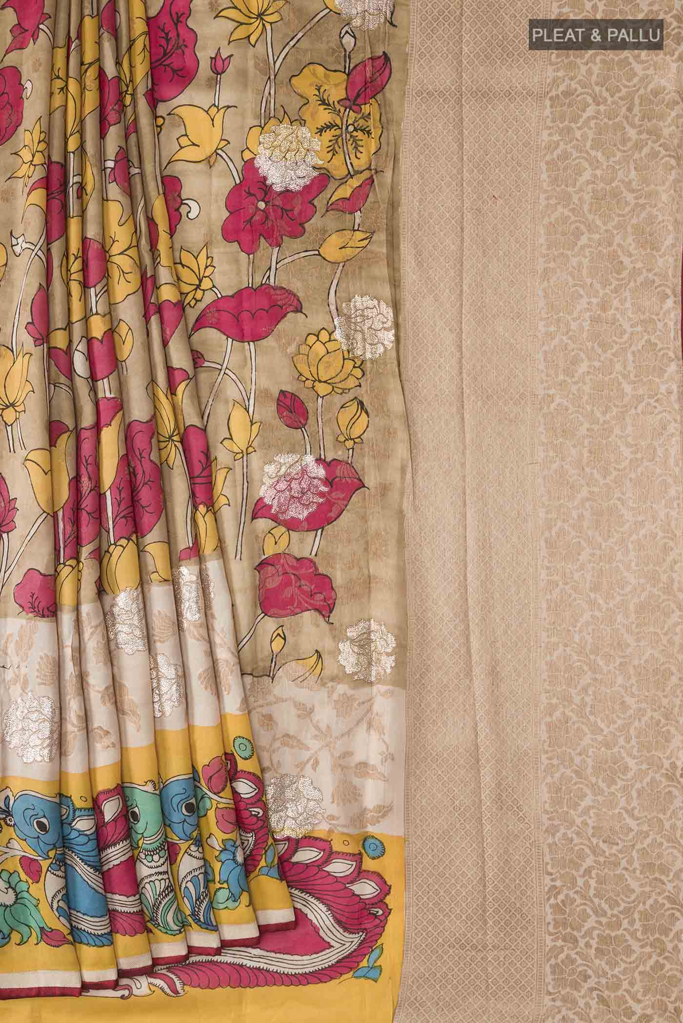 Beige Kalamkari Cotton Saree - Image 4