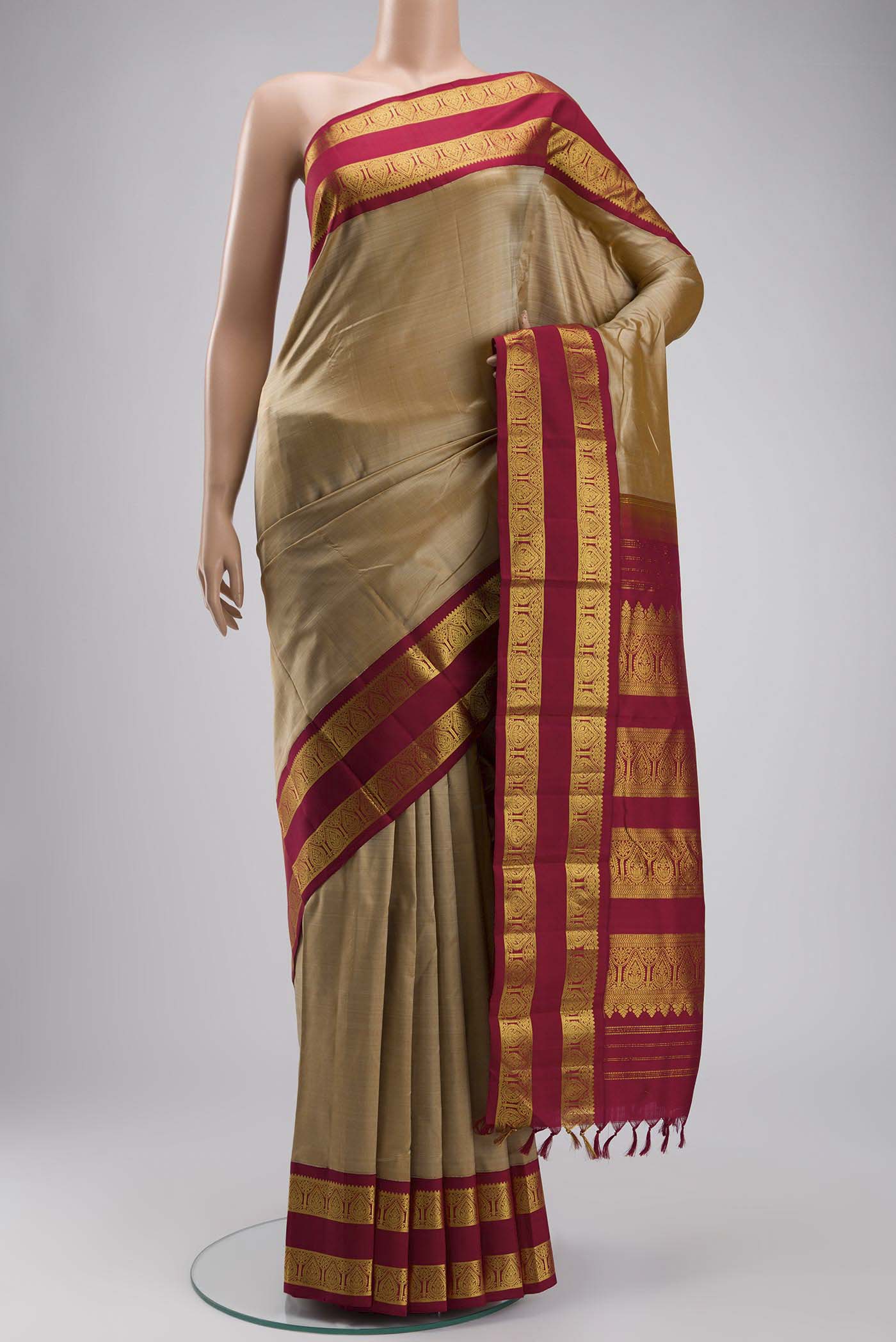 Beige Kanjivaram Silk Saree