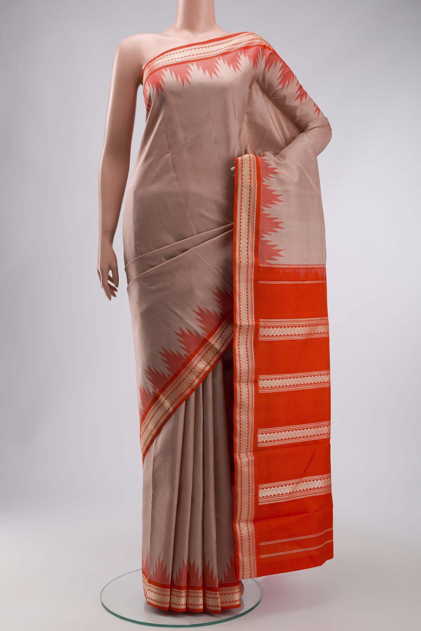 Beige Kanchipuram Silk Saree