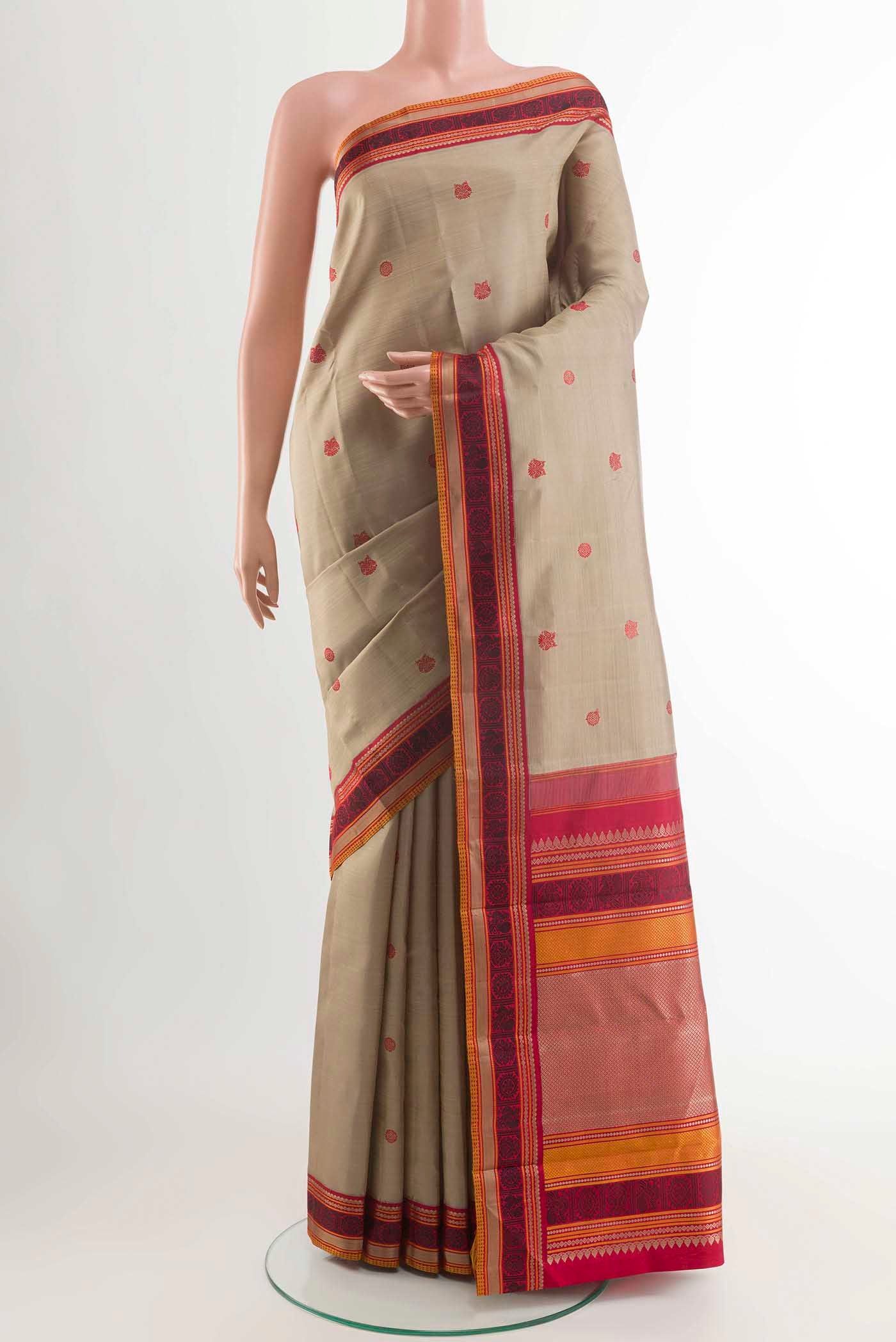 Beige Kanjivaram Silk Saree