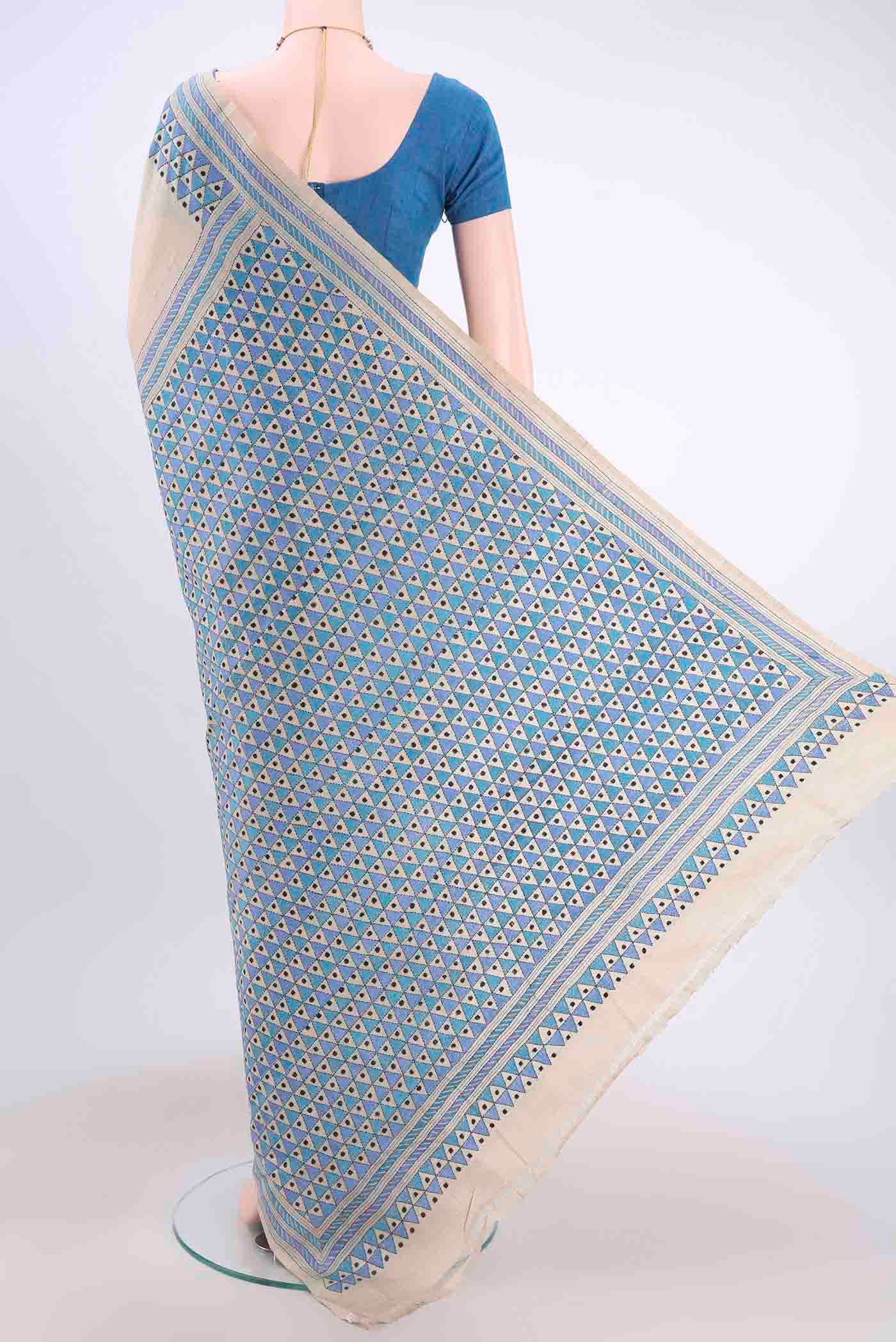 Beige Kantha Silk Saree - Image 3