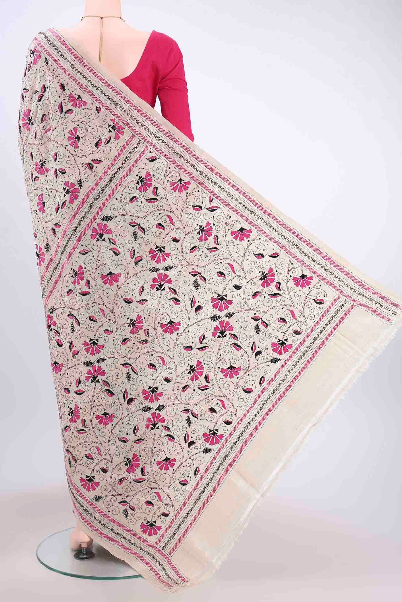 Beige Kantha Silk Saree - Image 3