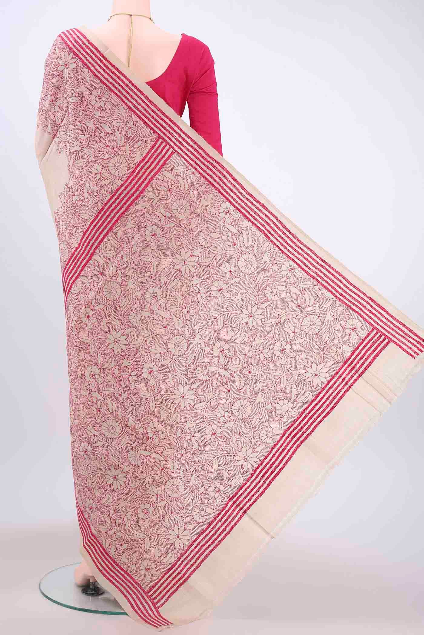 Beige Kantha Silk Saree - Image 3