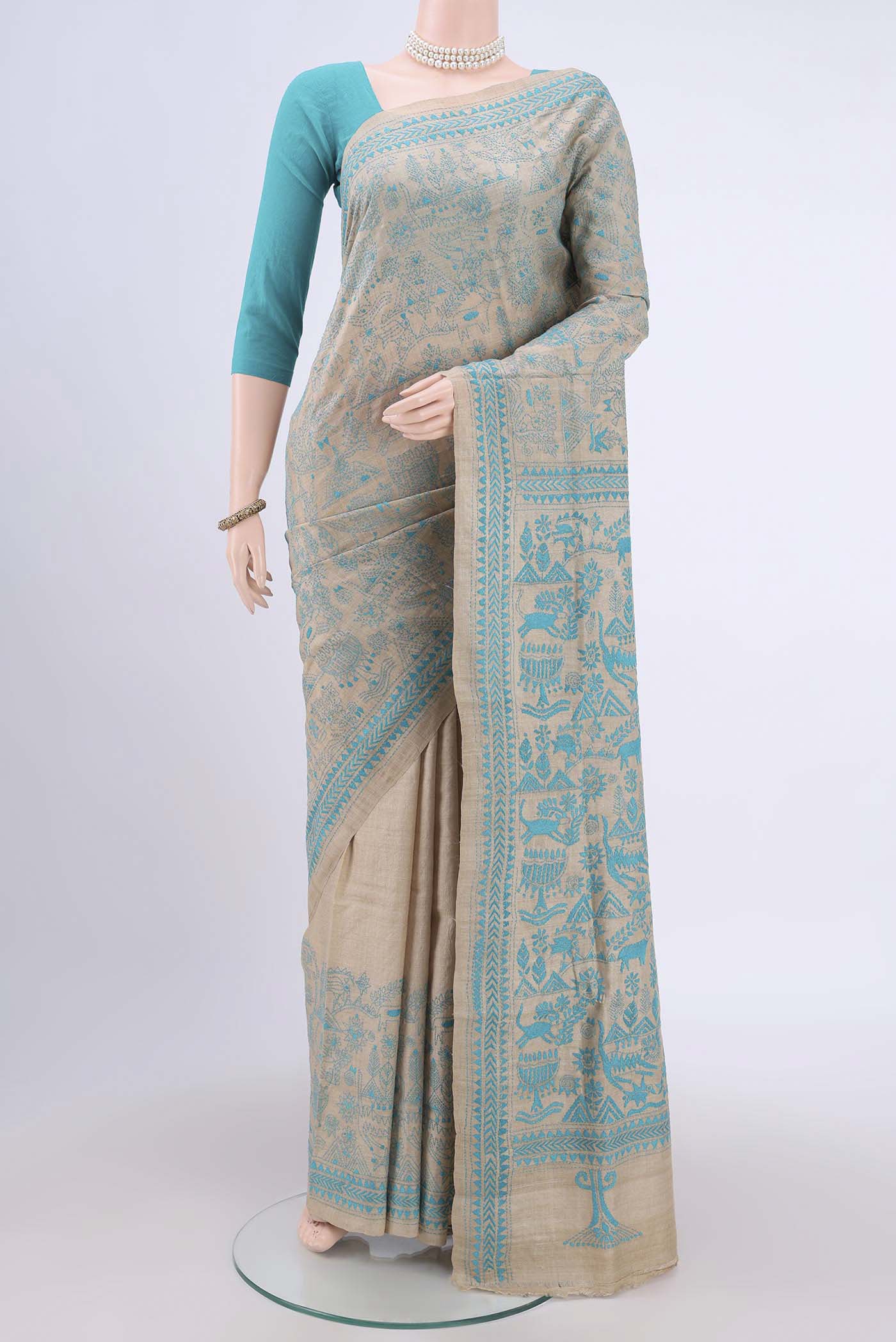 Beige Tussar Silk Saree