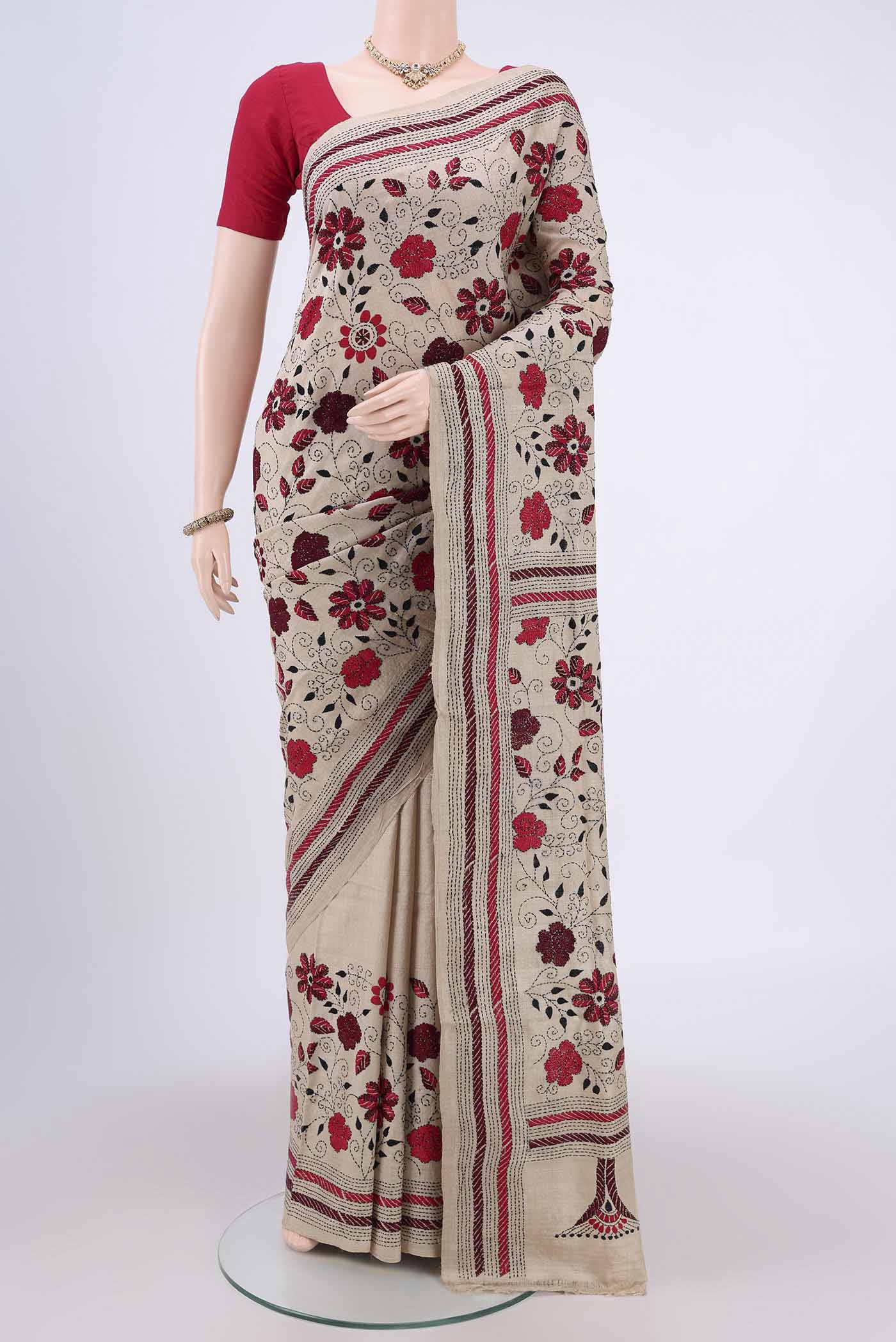 Beige Tussar Silk Saree
