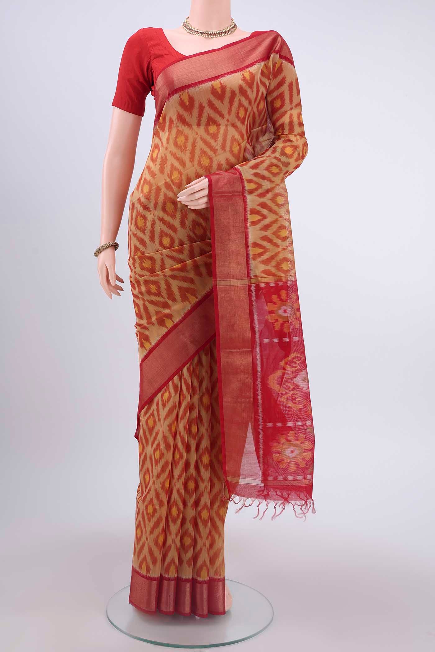 Beige Kora Cotton Saree