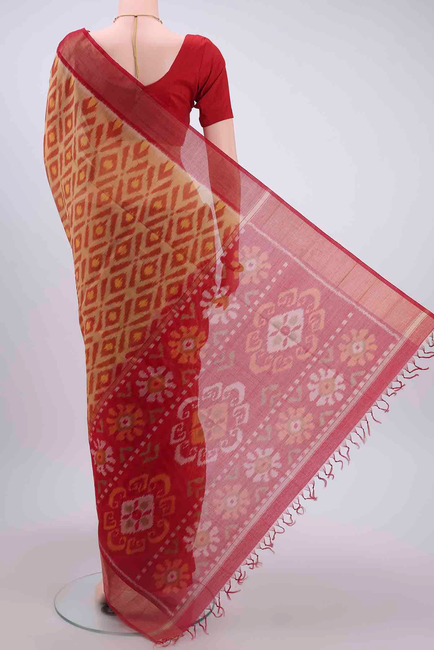 Beige Kora Cotton Saree - Image 3