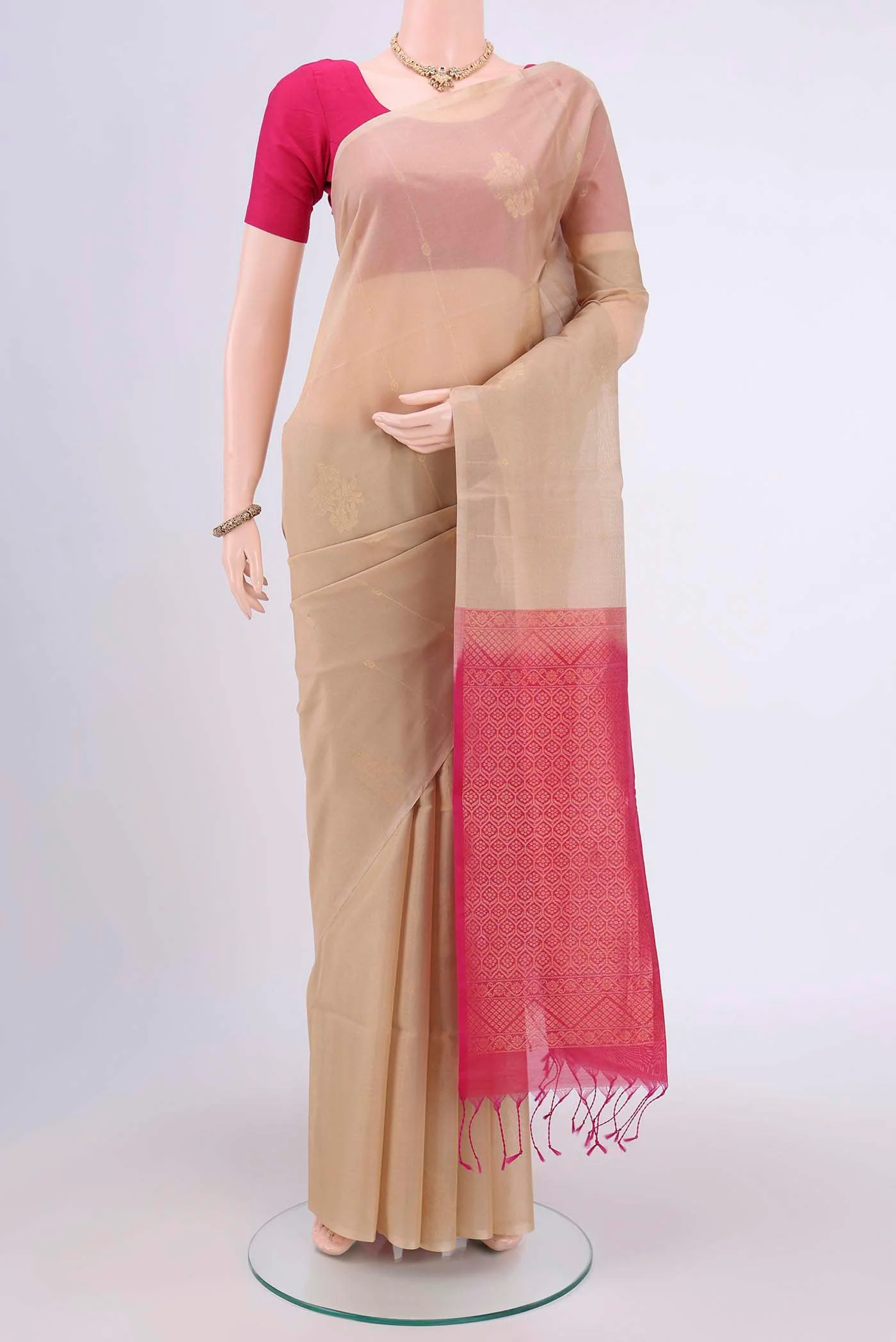 Beige Silk Cotton Saree