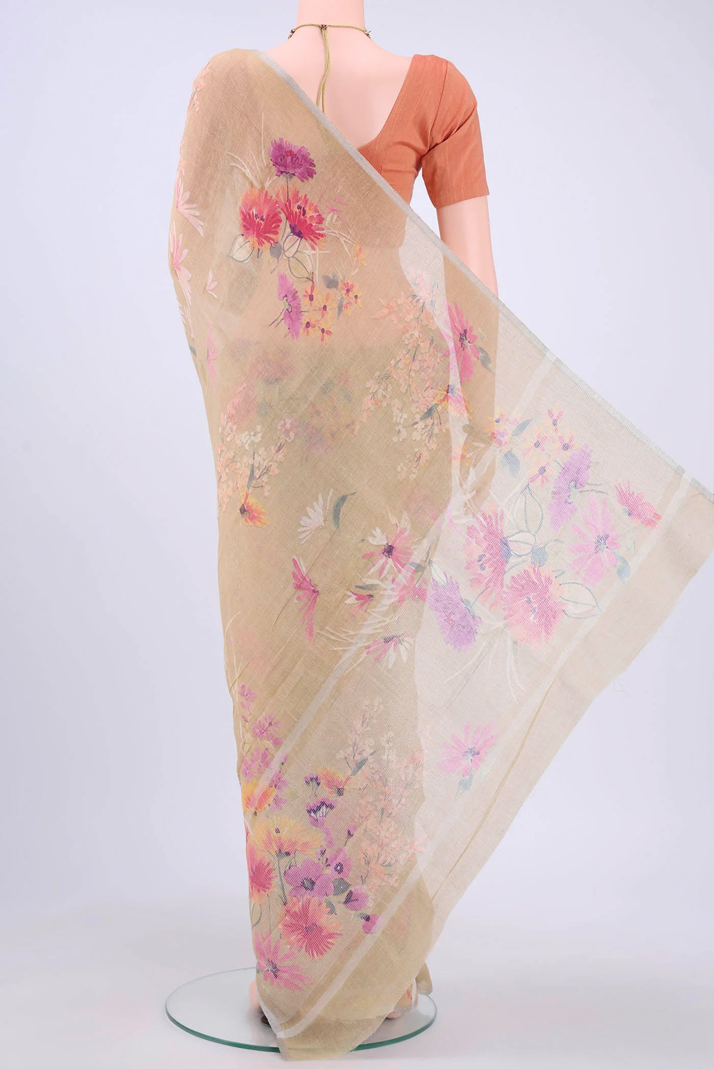 Beige Linen Saree - Image 3