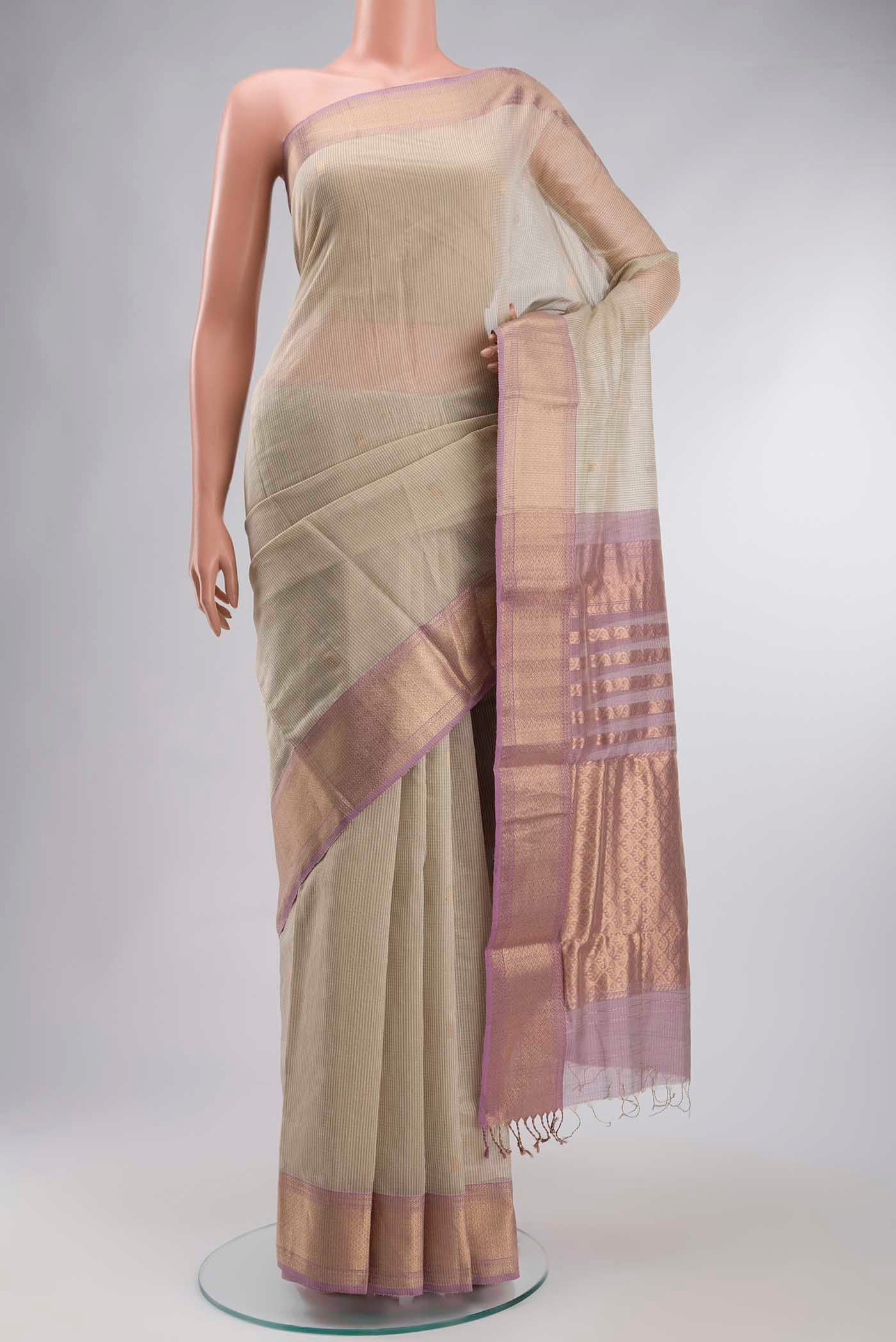 Beige Maheshwari Silk Cotton Saree