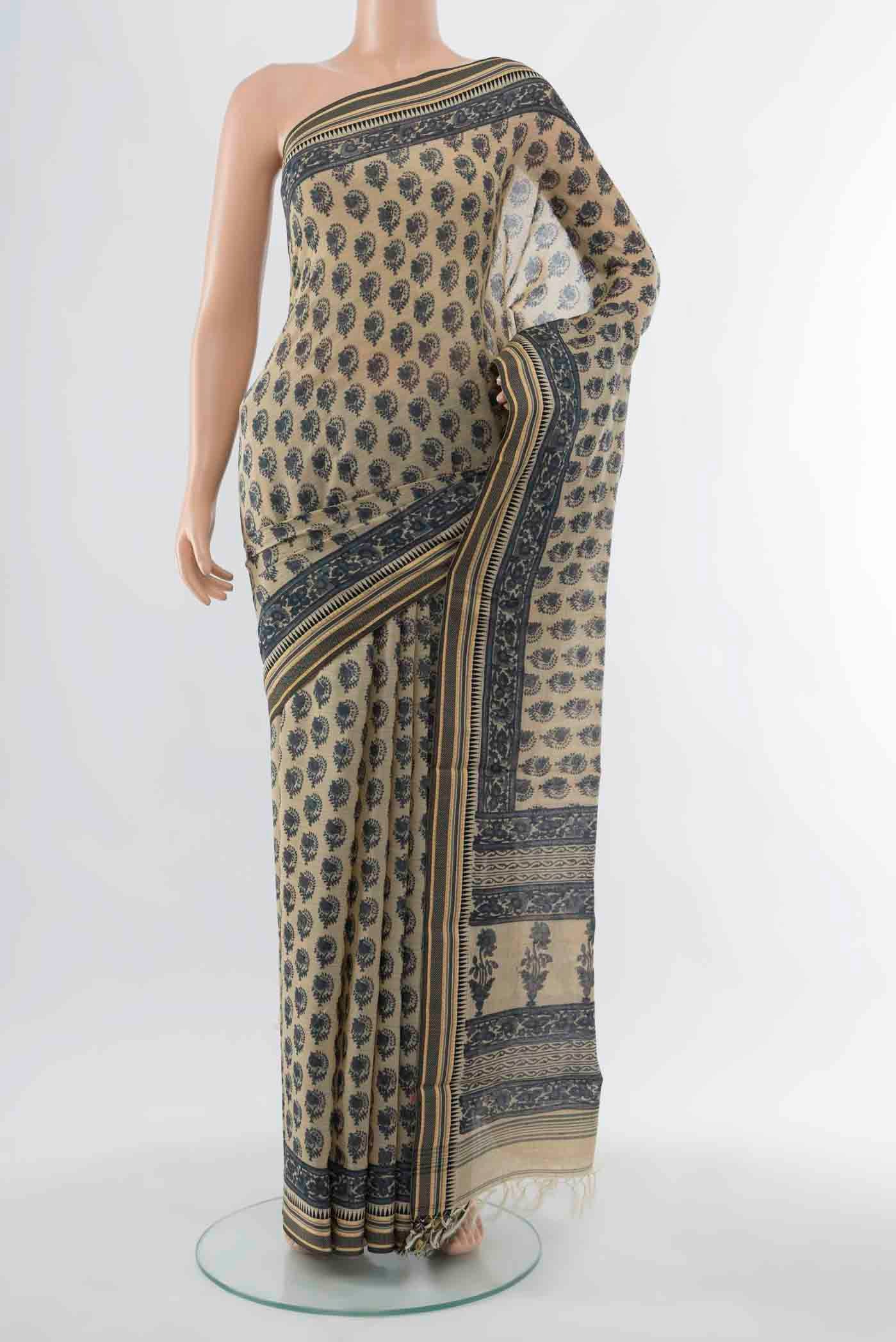 Beige Maheshwari Silk Cotton Saree