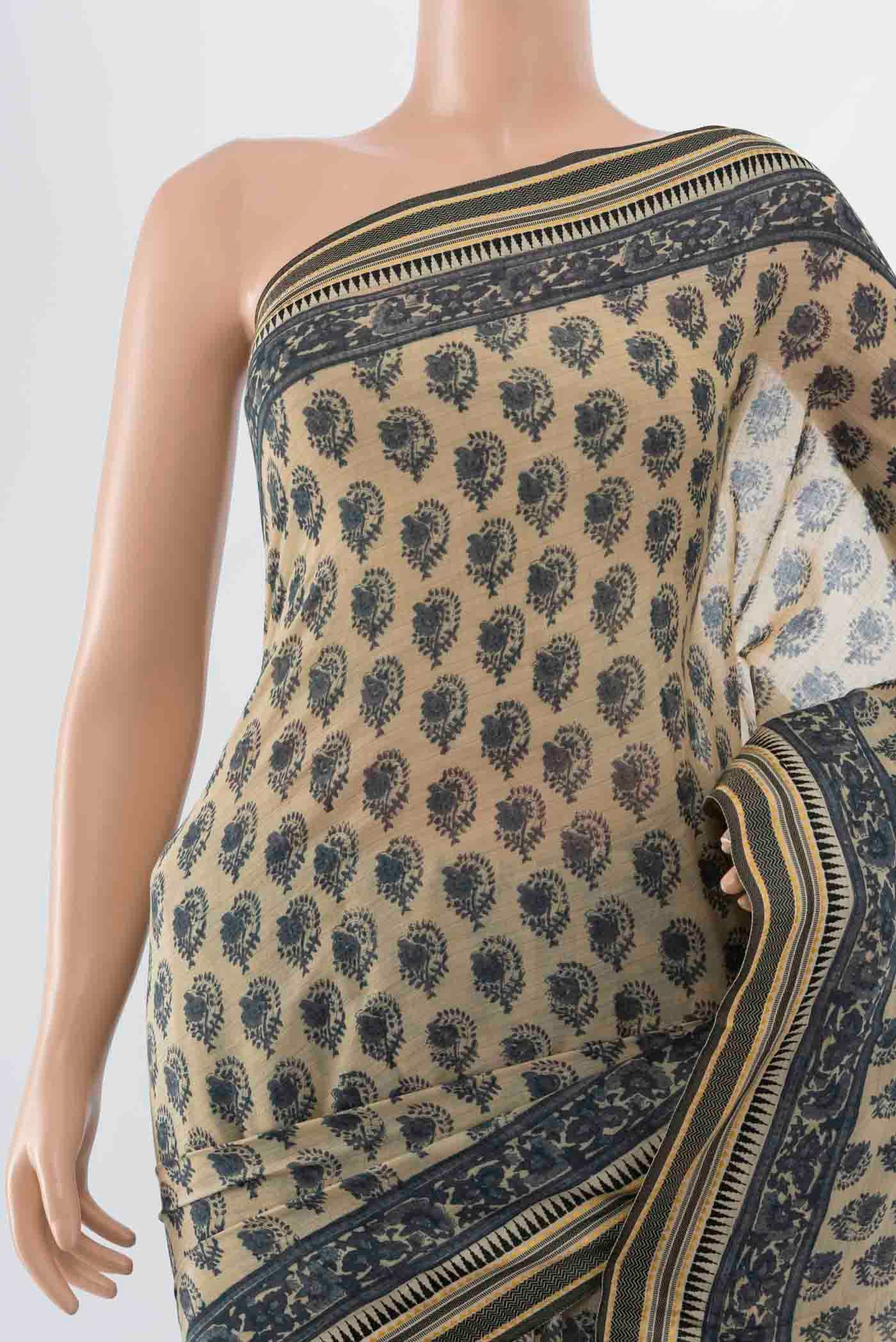 Beige Maheshwari Silk Cotton Saree - Image 2