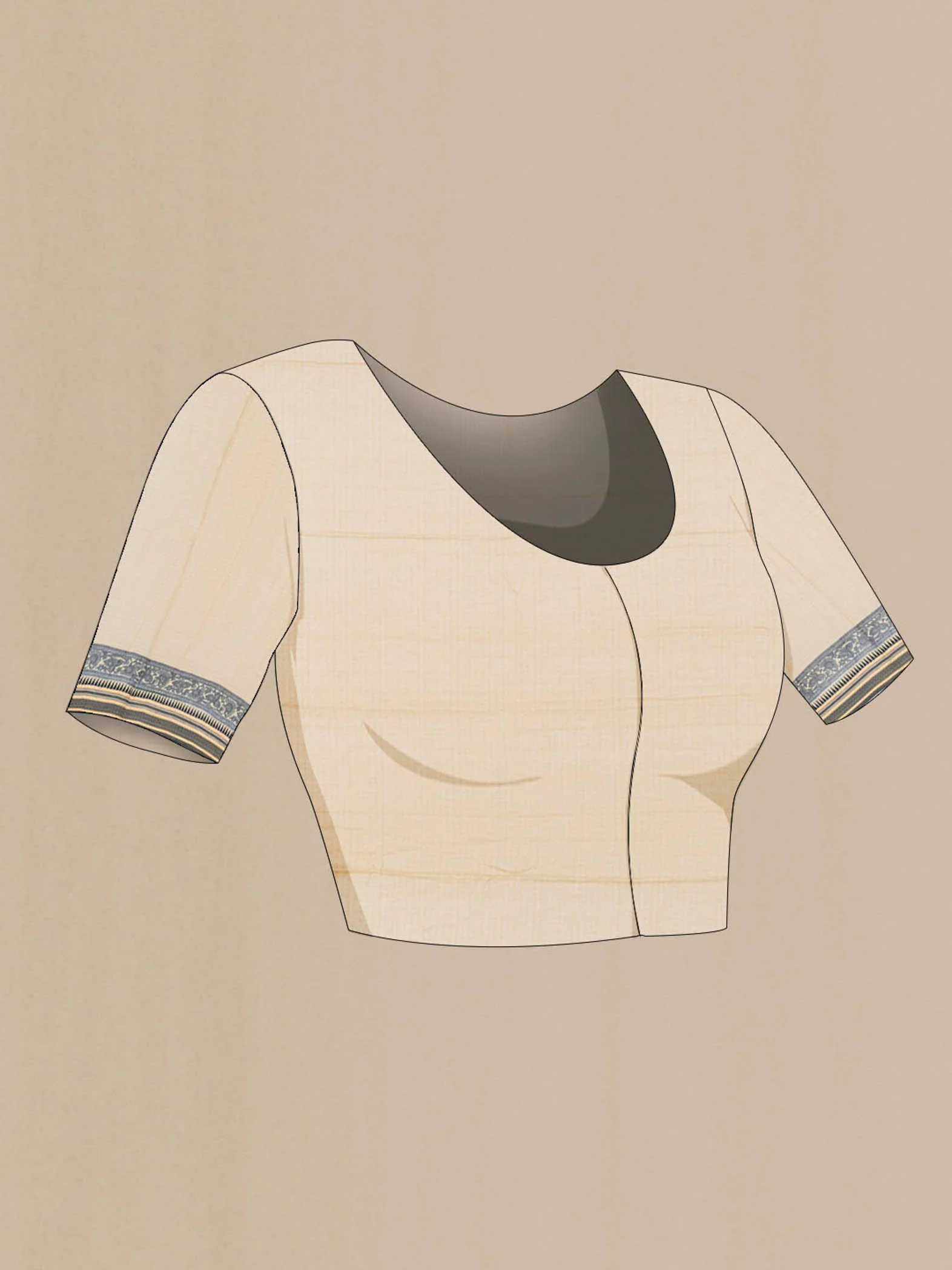 Beige Maheshwari Silk Cotton Saree - Image 4