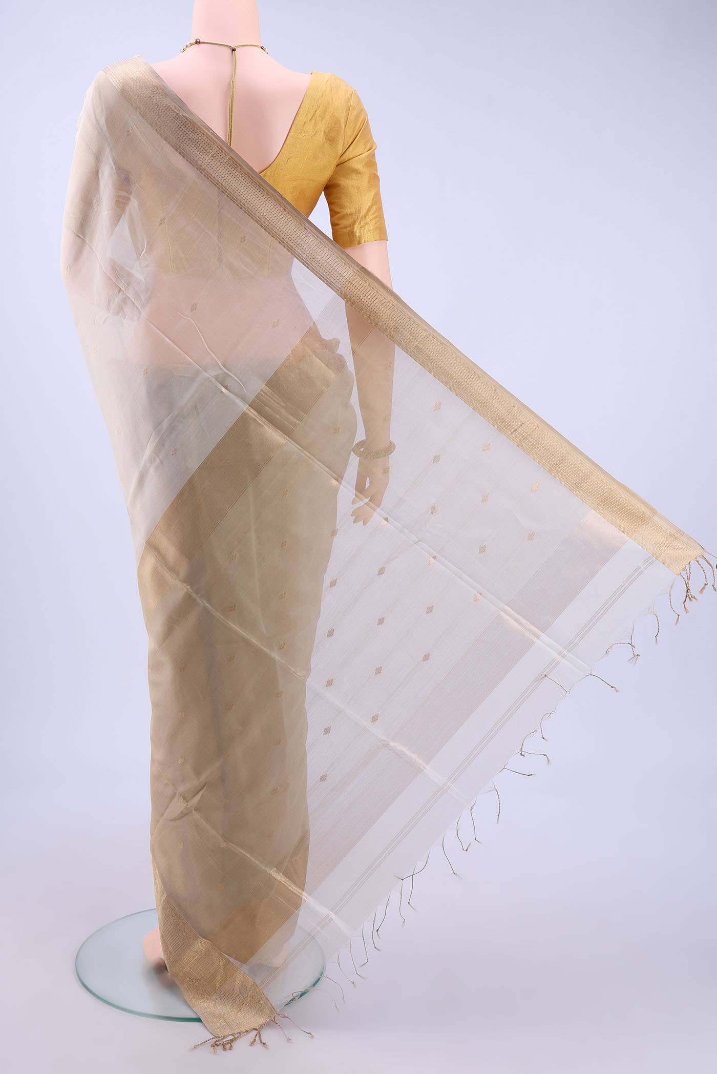 Beige Maheshwari Silk Cotton Saree - Image 2