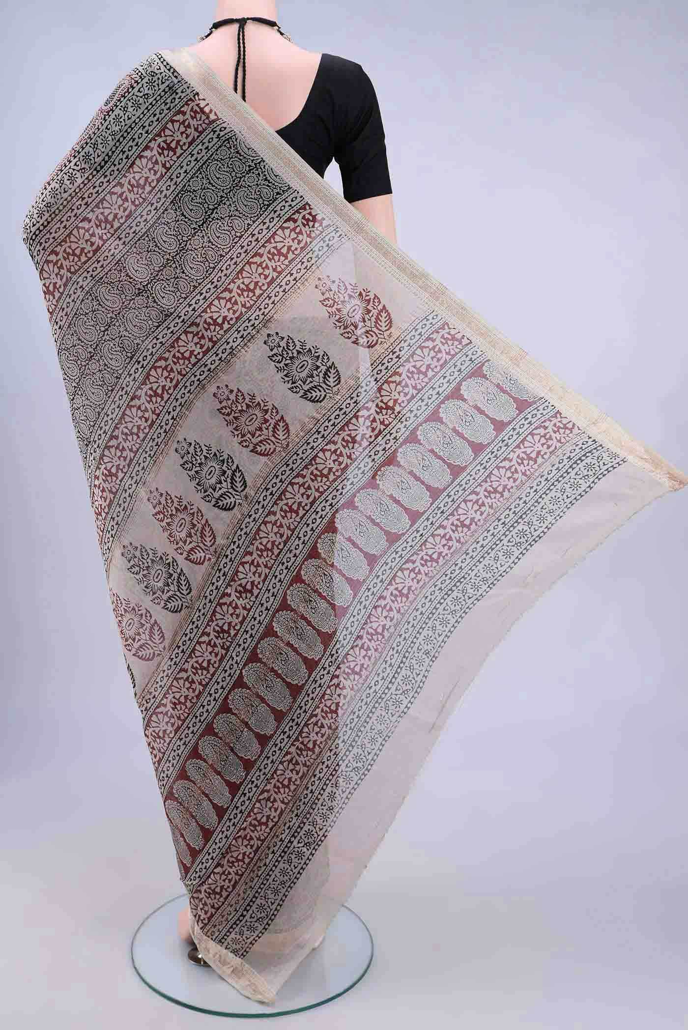 Beige Maheshwari Silk Saree - Image 2