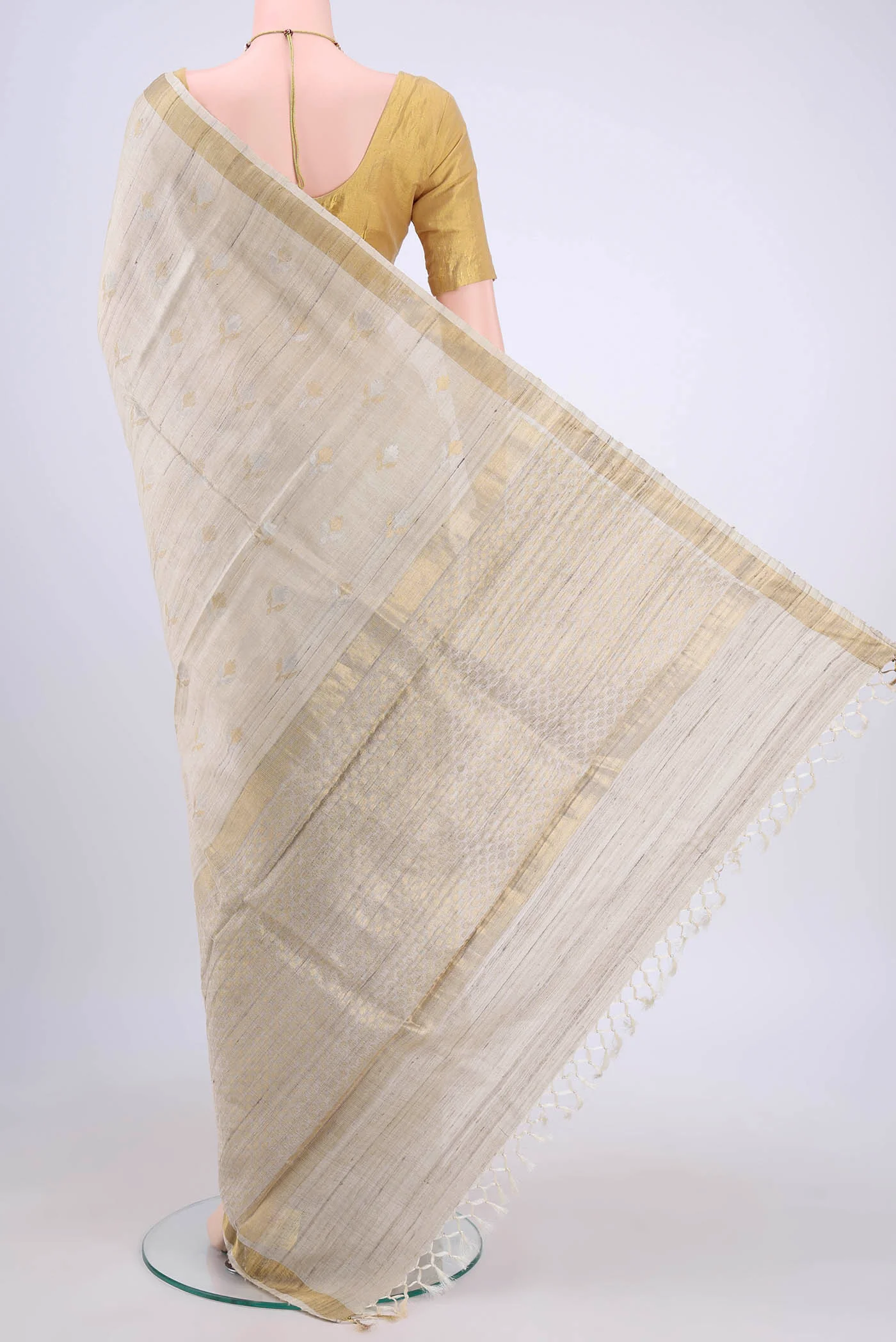 Beige MP Tussar Saree - Image 3