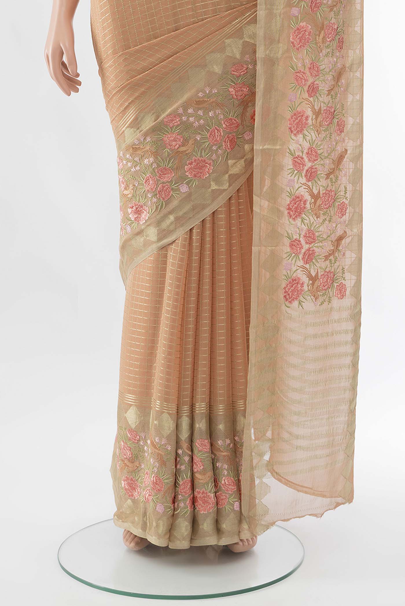 Beige Mysore Chiffon Saree - Image 3