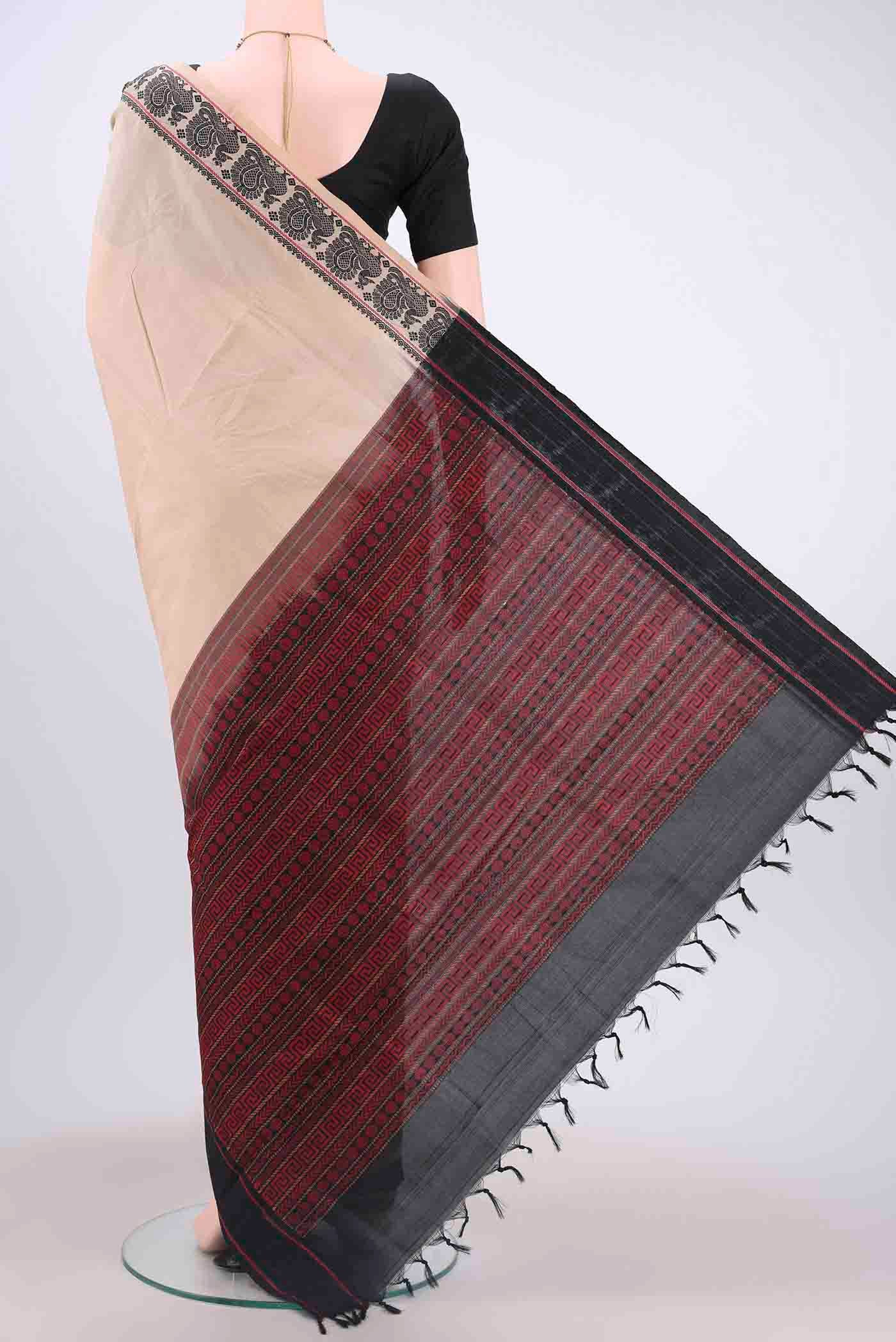 Cream Blended Poly Cotton Saree - Image 3