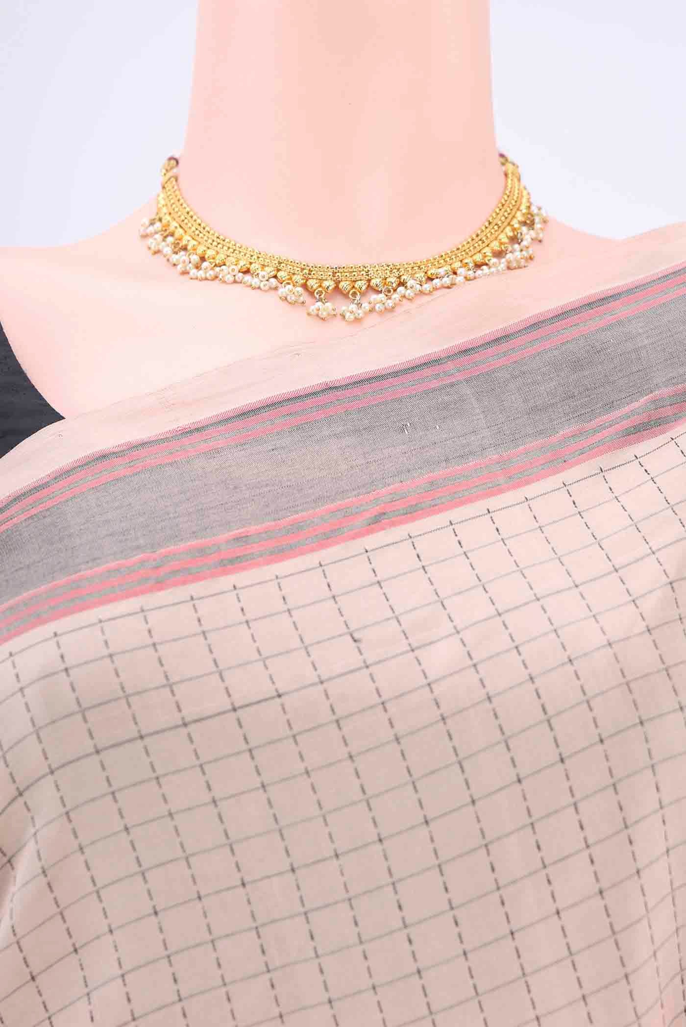 Beige Blended Poly Cotton Saree - Image 2