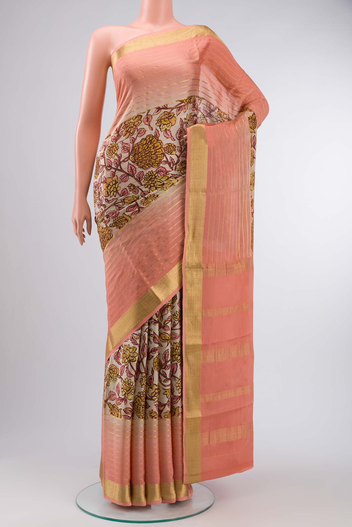 Beige Mysore Crepe Saree