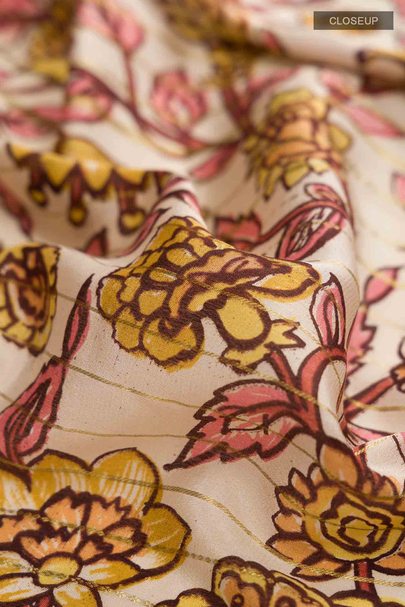 Beige Mysore Crepe Saree - Image 2