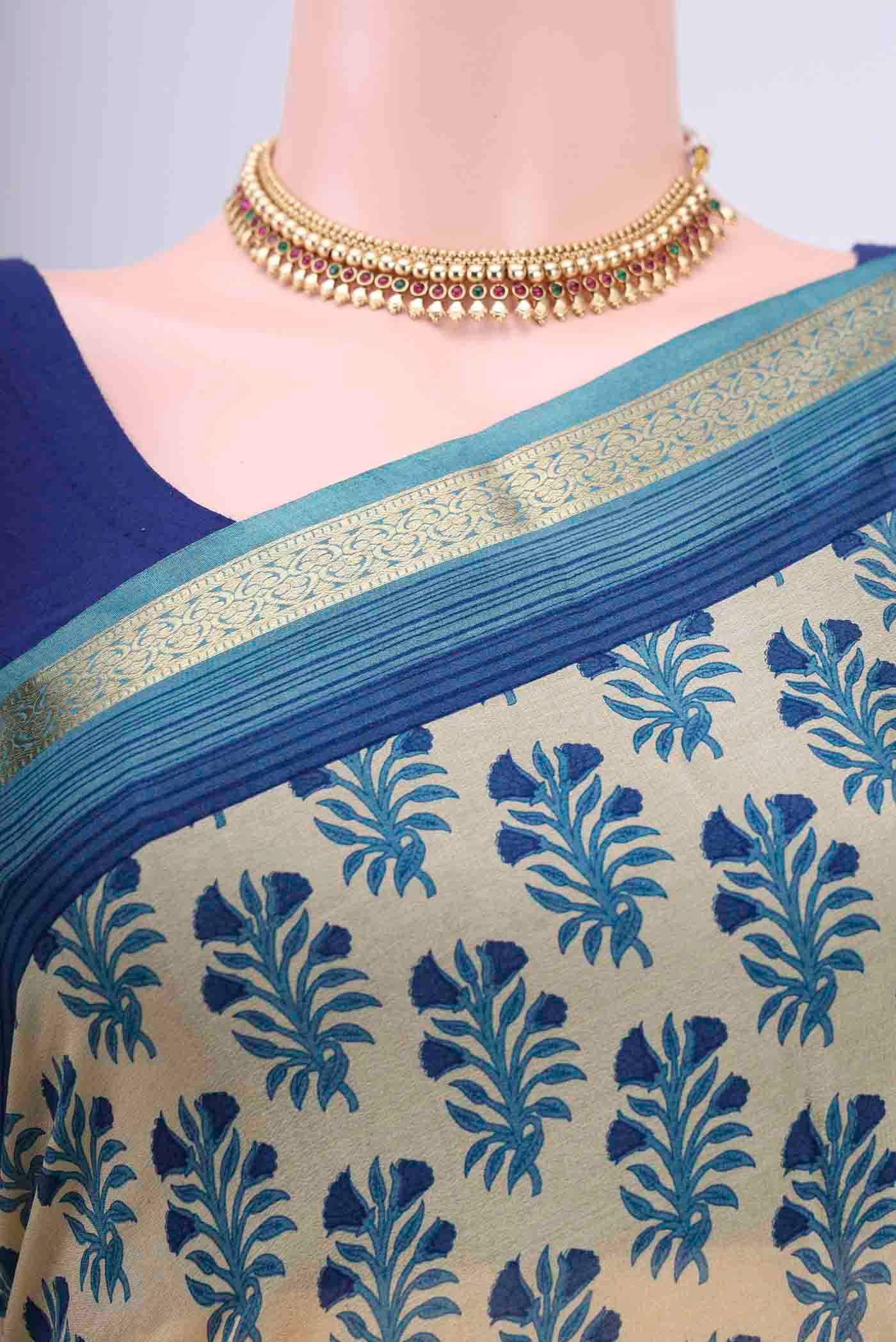 Beige Mysore Crepe Saree - Image 2