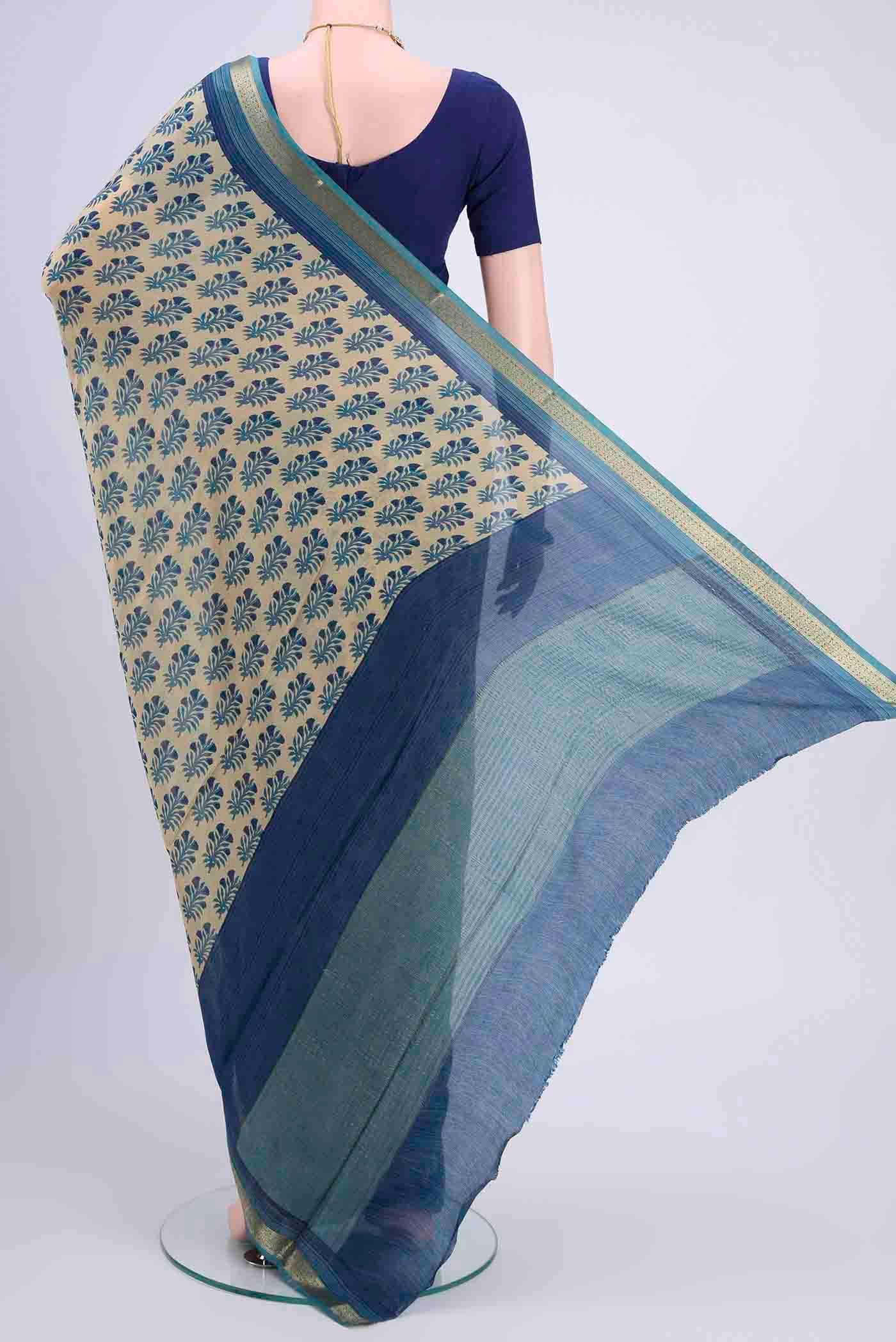 Beige Mysore Crepe Saree - Image 3