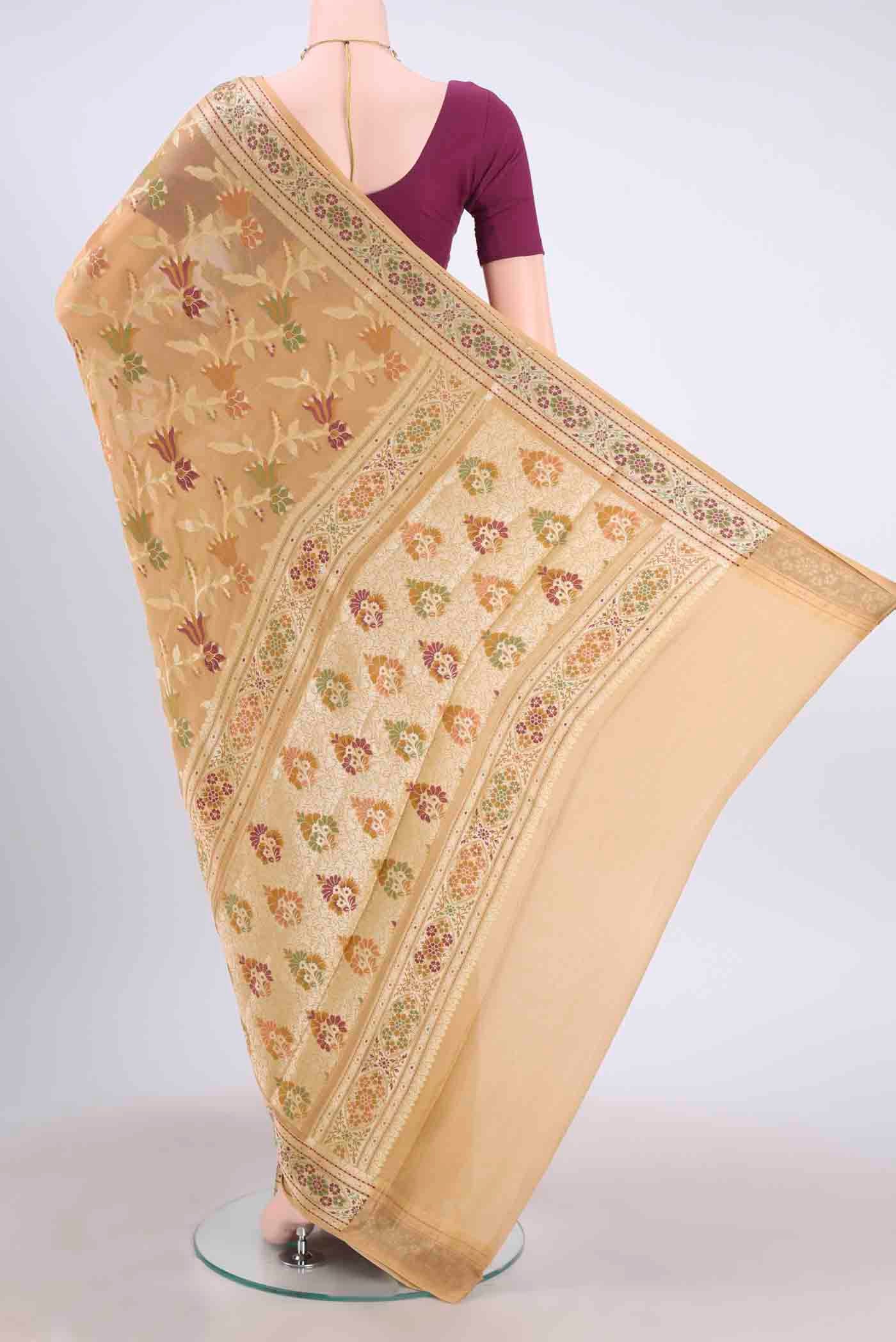 Beige Banarasi Georgette Saree - Image 3