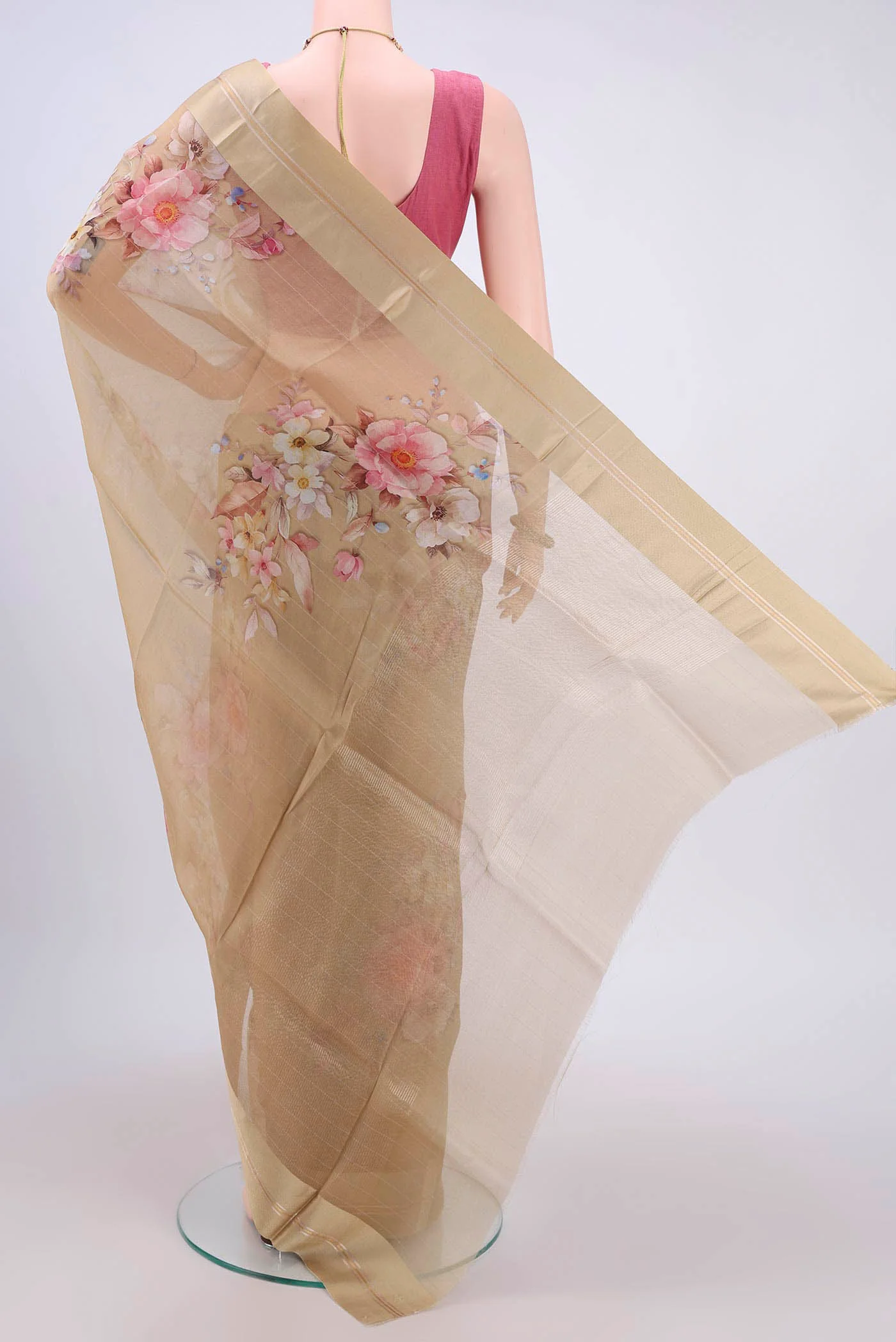 Beige Organza Silk Saree - Image 3