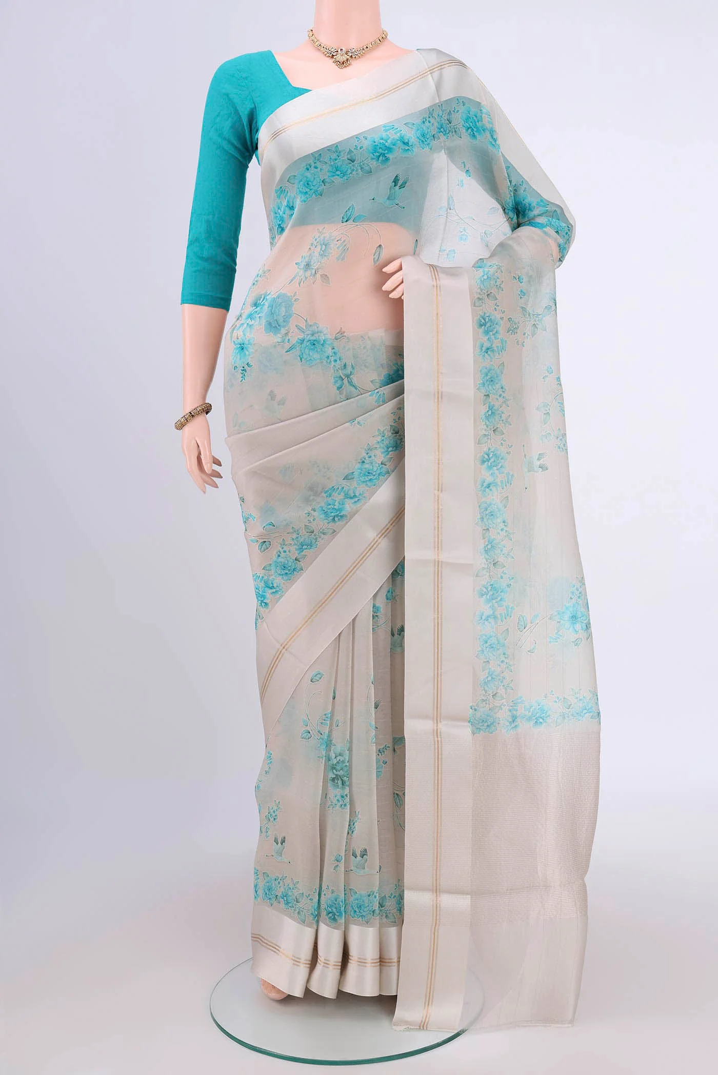 Beige Organza Silk Saree